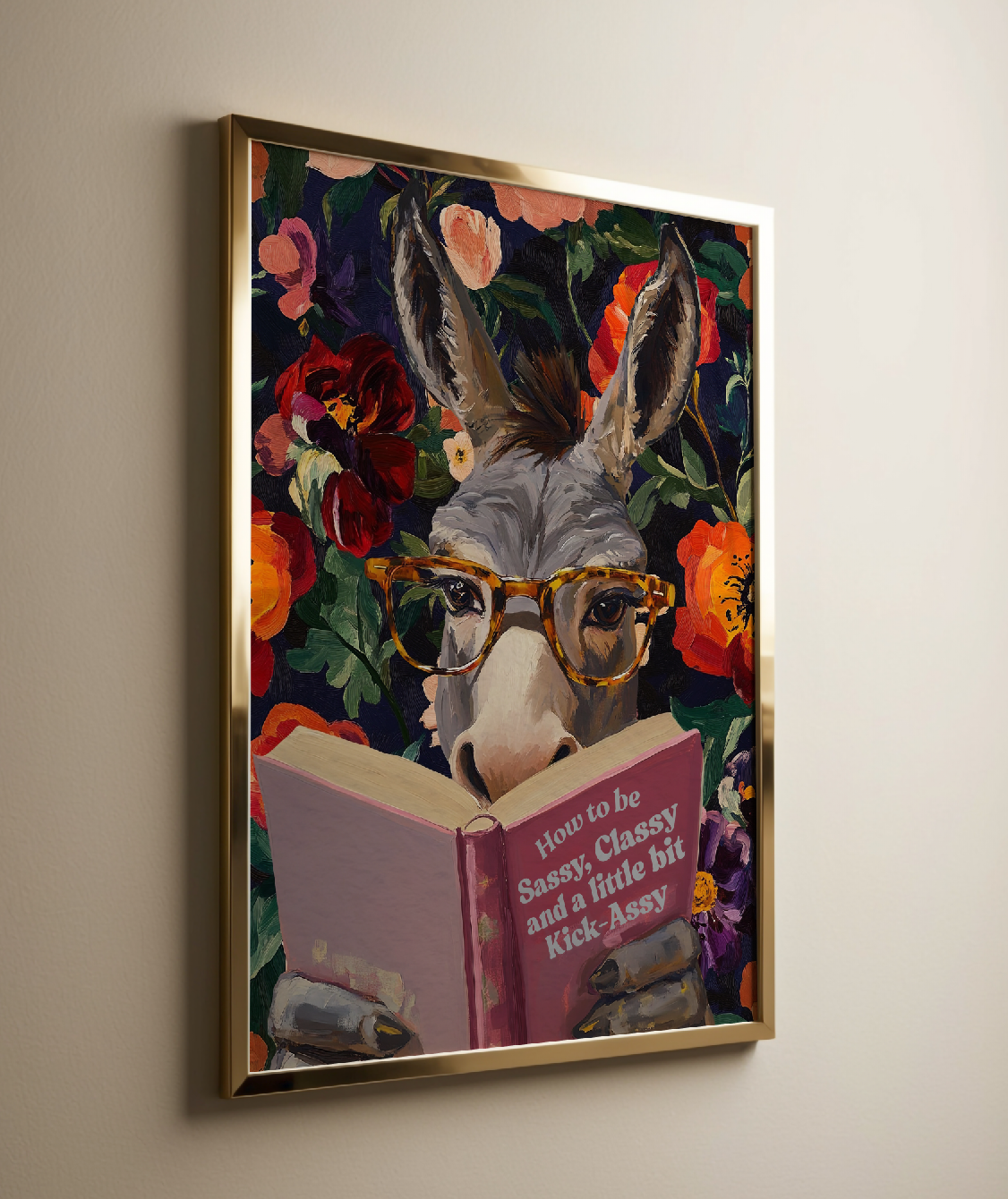 Donkey Reading Book Art Print – Whimsical Donkey Illustration, Animal Lover Gift, Funny Farm Animal Decor, Literary Donkey Wall Art