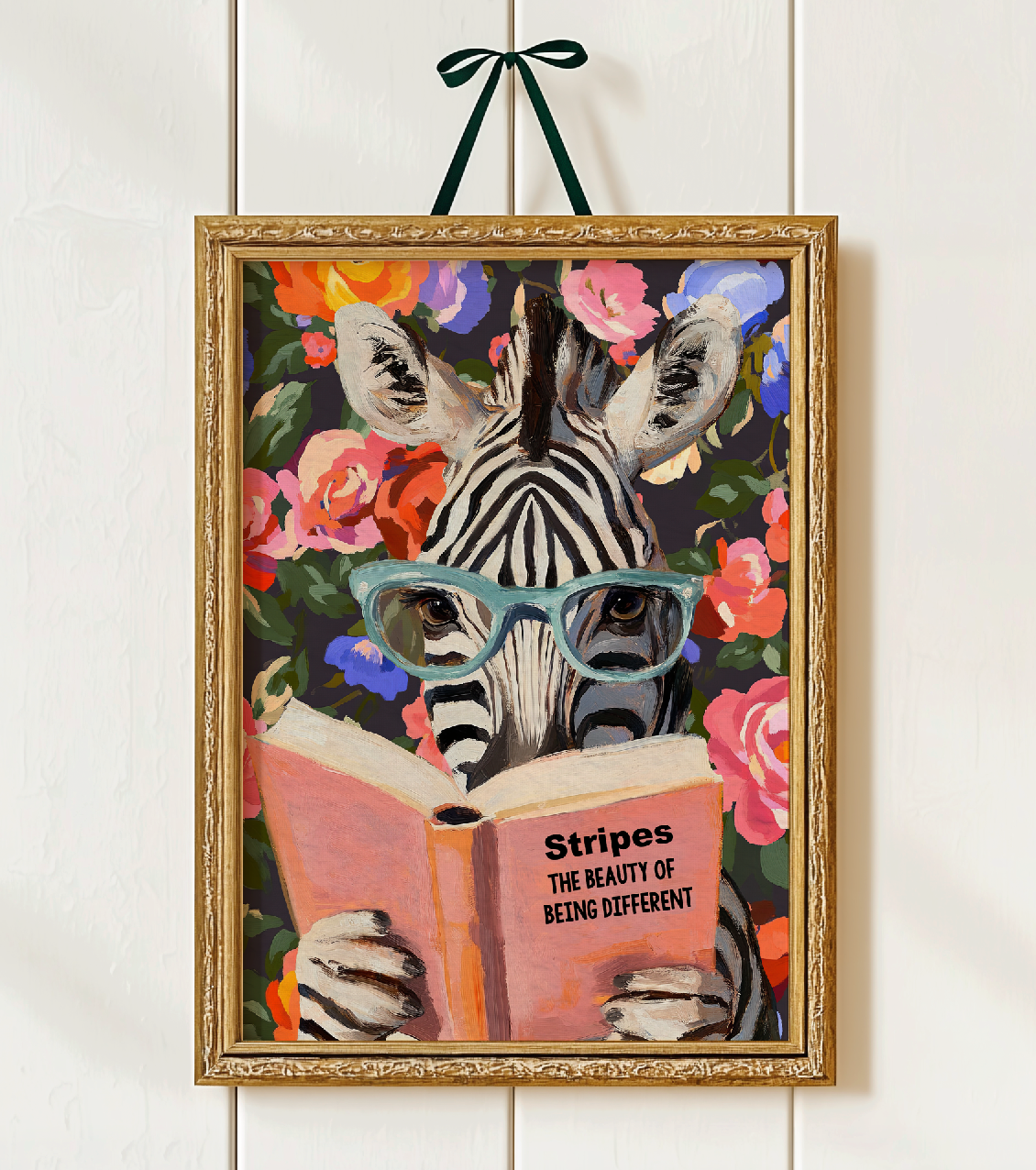 Zebra Reading Book Art Print – Literary Animal Wall Decor, Cute Zebra Illustration, Animal Lover Gift, Cozy Reading Nook Art