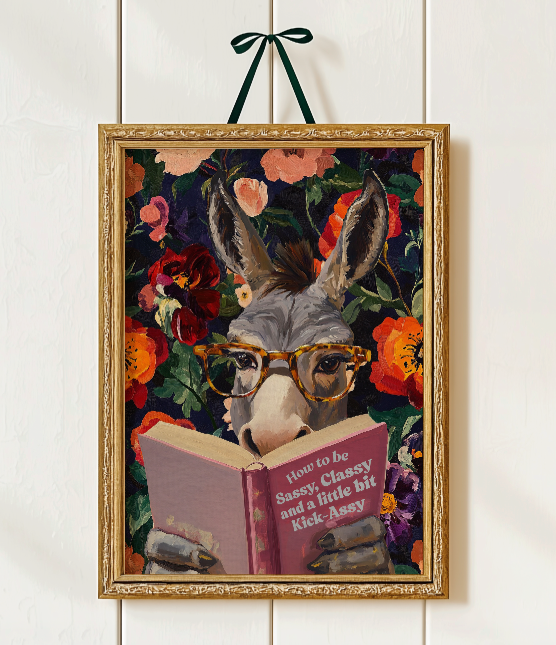 Donkey Reading Book Art Print – Whimsical Donkey Illustration, Animal Lover Gift, Funny Farm Animal Decor, Literary Donkey Wall Art