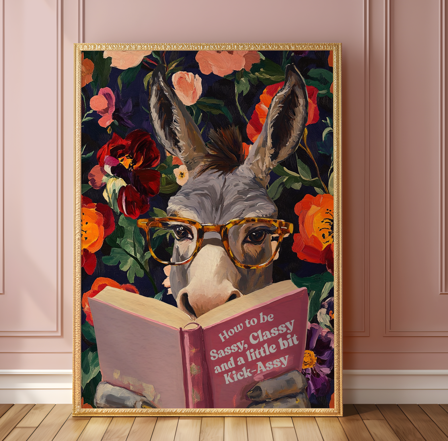 Donkey Reading Book Art Print – Whimsical Donkey Illustration, Animal Lover Gift, Funny Farm Animal Decor, Literary Donkey Wall Art