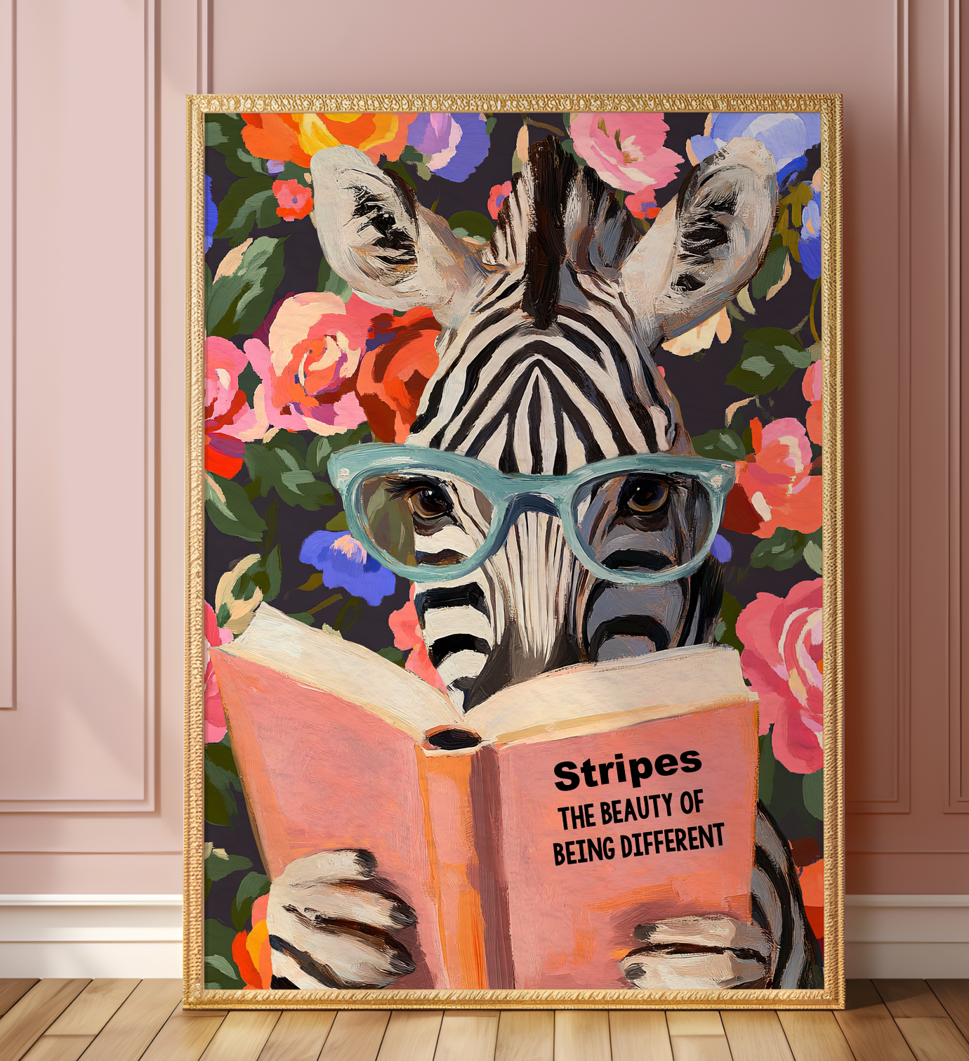 Zebra Reading Book Art Print – Literary Animal Wall Decor, Cute Zebra Illustration, Animal Lover Gift, Cozy Reading Nook Art