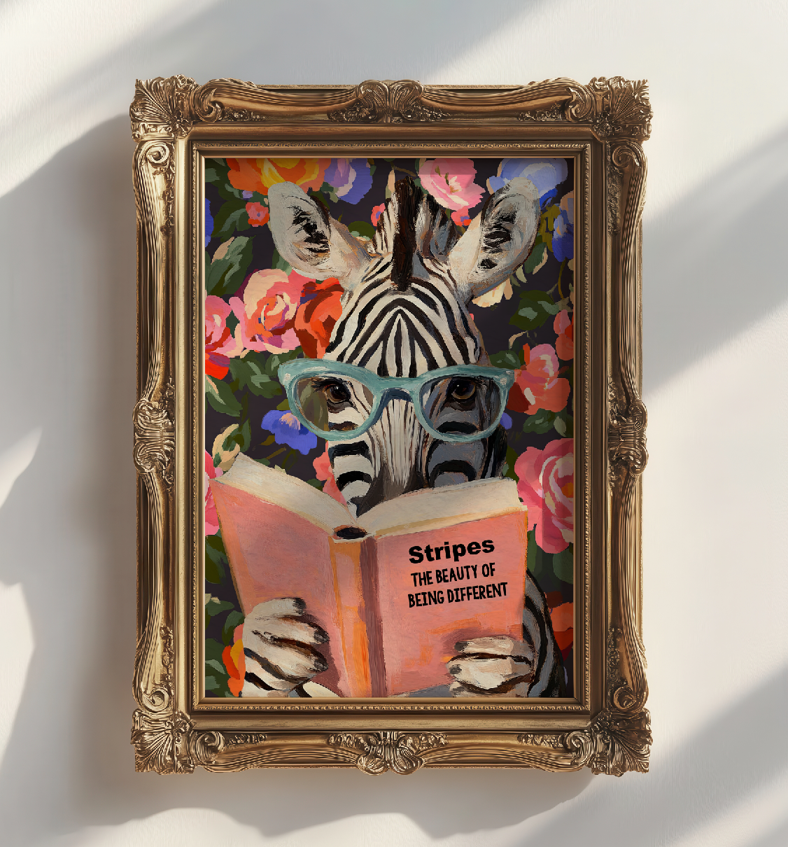 Zebra Reading Book Art Print – Literary Animal Wall Decor, Cute Zebra Illustration, Animal Lover Gift, Cozy Reading Nook Art