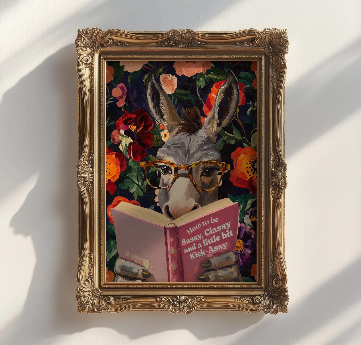 Donkey Reading Book Art Print – Whimsical Donkey Illustration, Animal Lover Gift, Funny Farm Animal Decor, Literary Donkey Wall Art