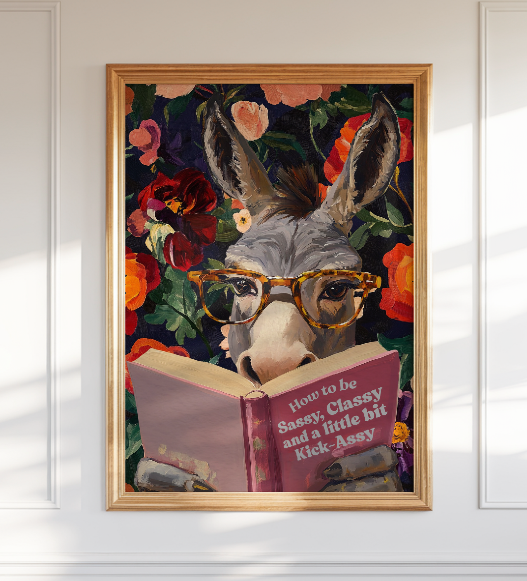 Donkey Reading Book Art Print – Whimsical Donkey Illustration, Animal Lover Gift, Funny Farm Animal Decor, Literary Donkey Wall Art