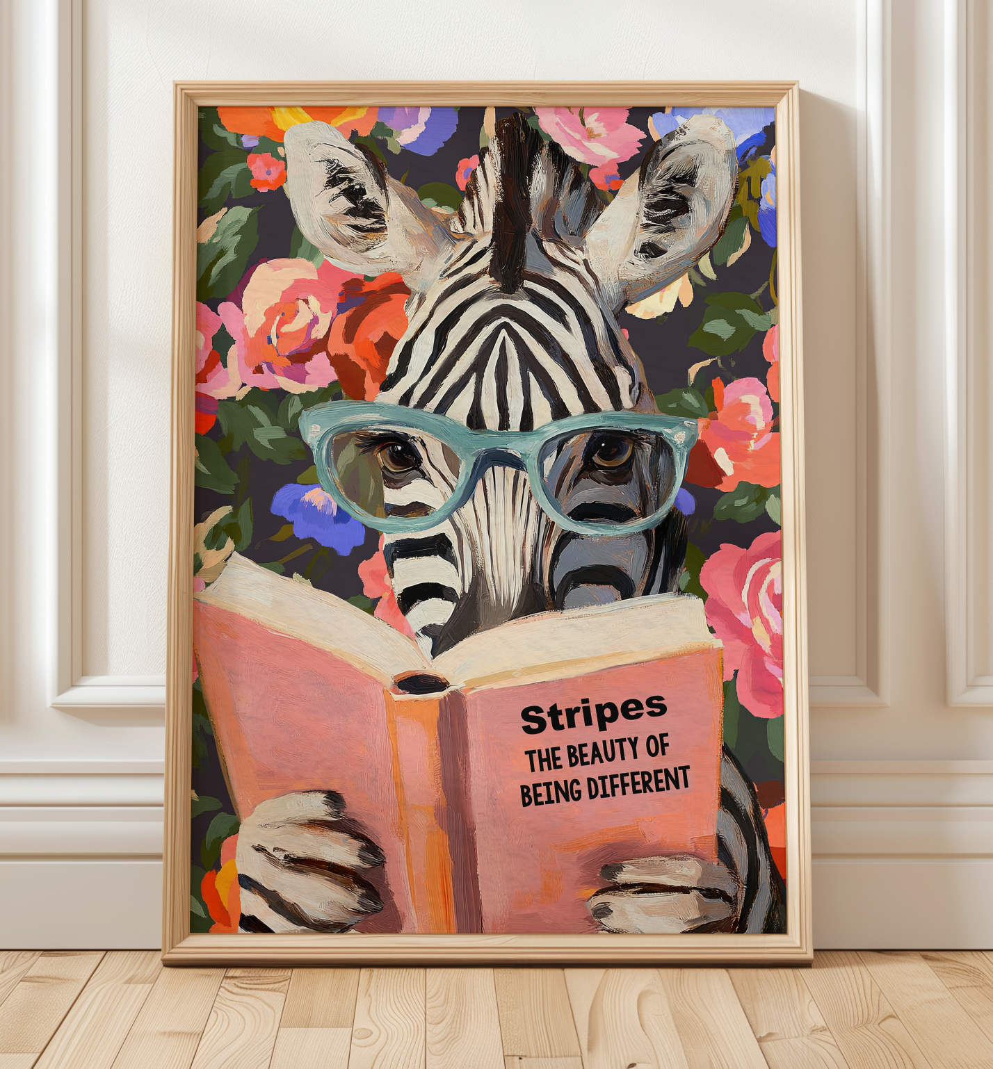 Zebra Reading Book Art Print – Literary Animal Wall Decor, Cute Zebra Illustration, Animal Lover Gift, Cozy Reading Nook Art