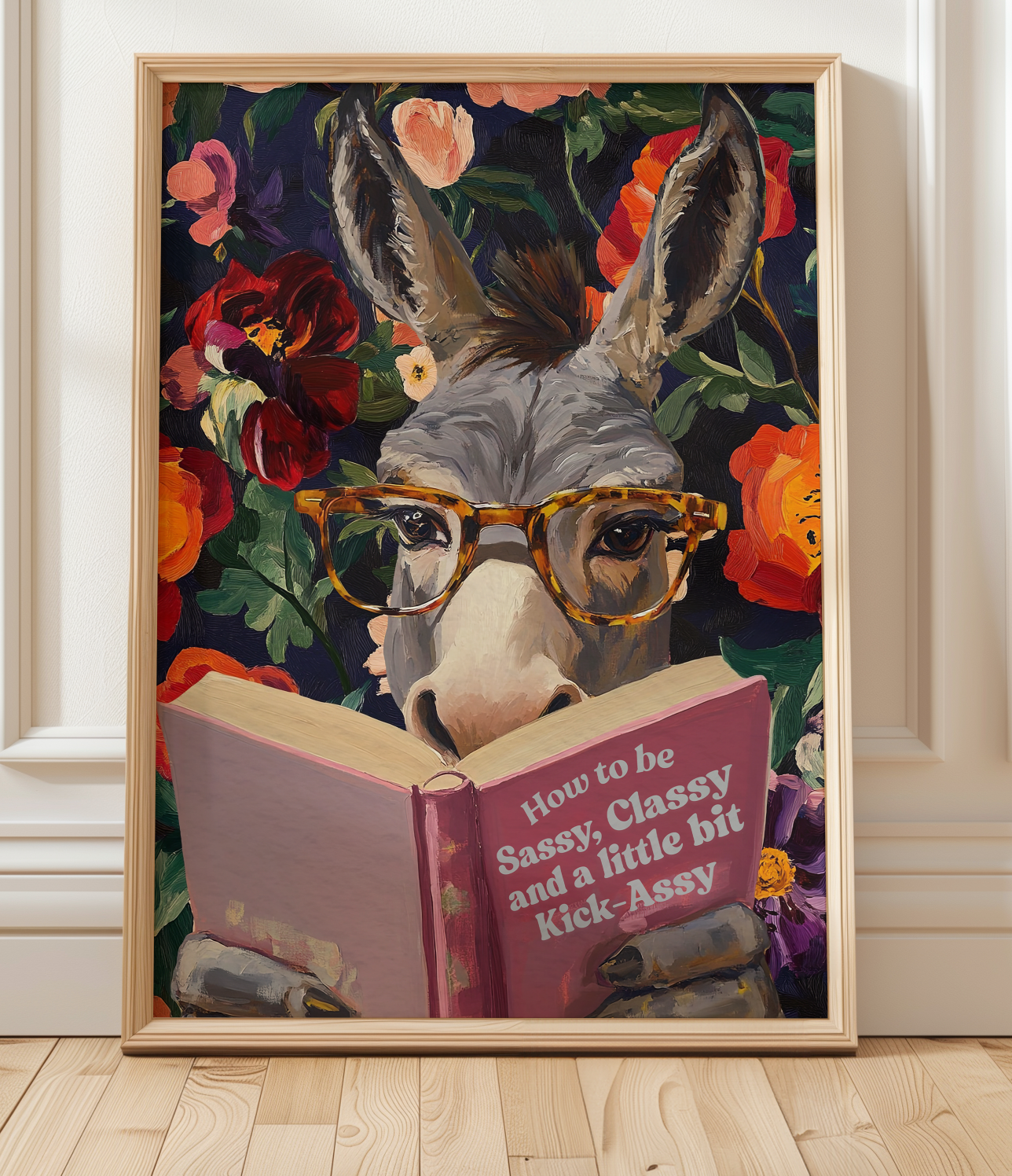 Donkey Reading Book Art Print – Whimsical Donkey Illustration, Animal Lover Gift, Funny Farm Animal Decor, Literary Donkey Wall Art