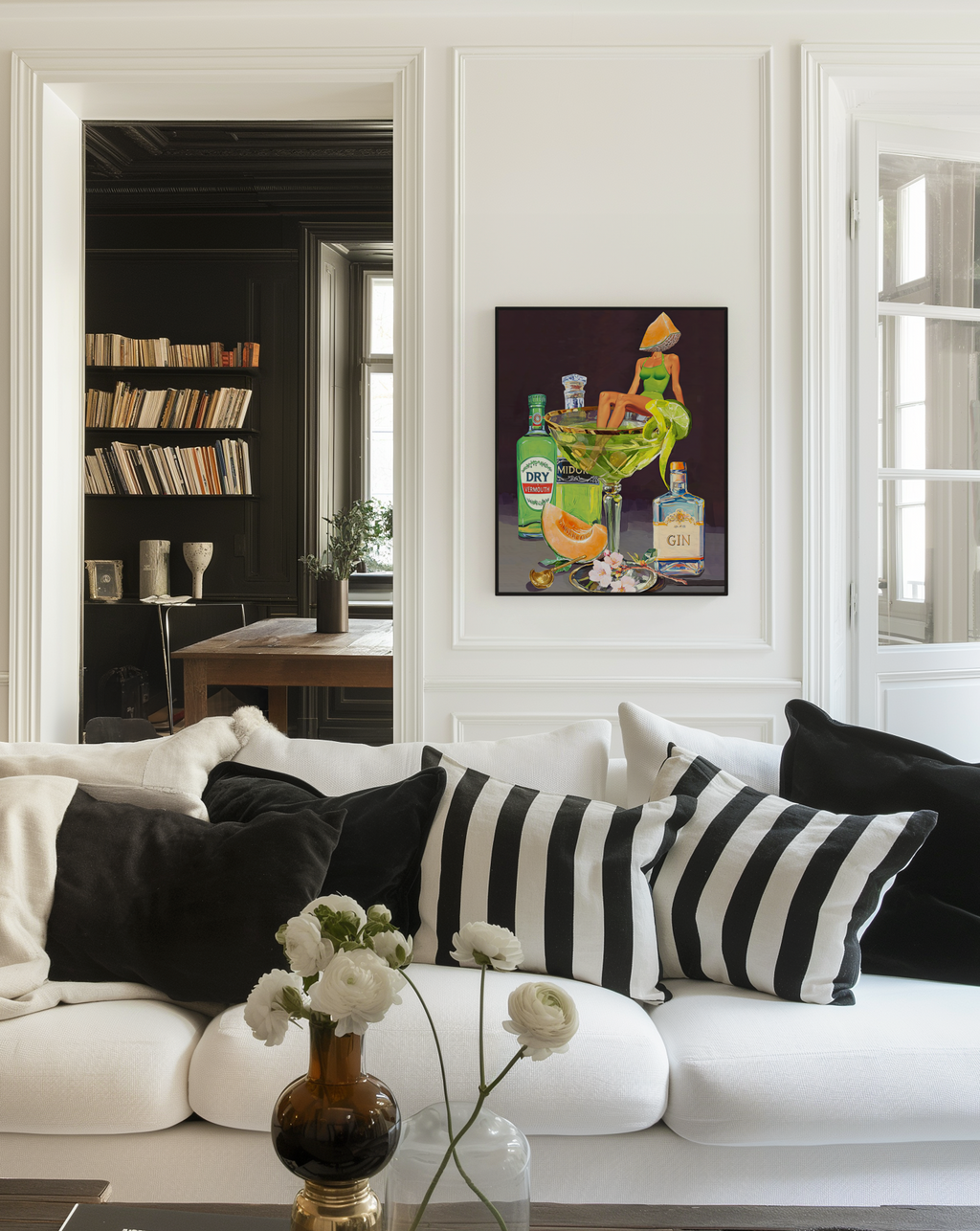 Kyoto Melon Cocktail Girl Art Print – Retro Bar Cart Decor – Japanese-Inspired Drink Wall Art – Pop Art Poster Mixology Art