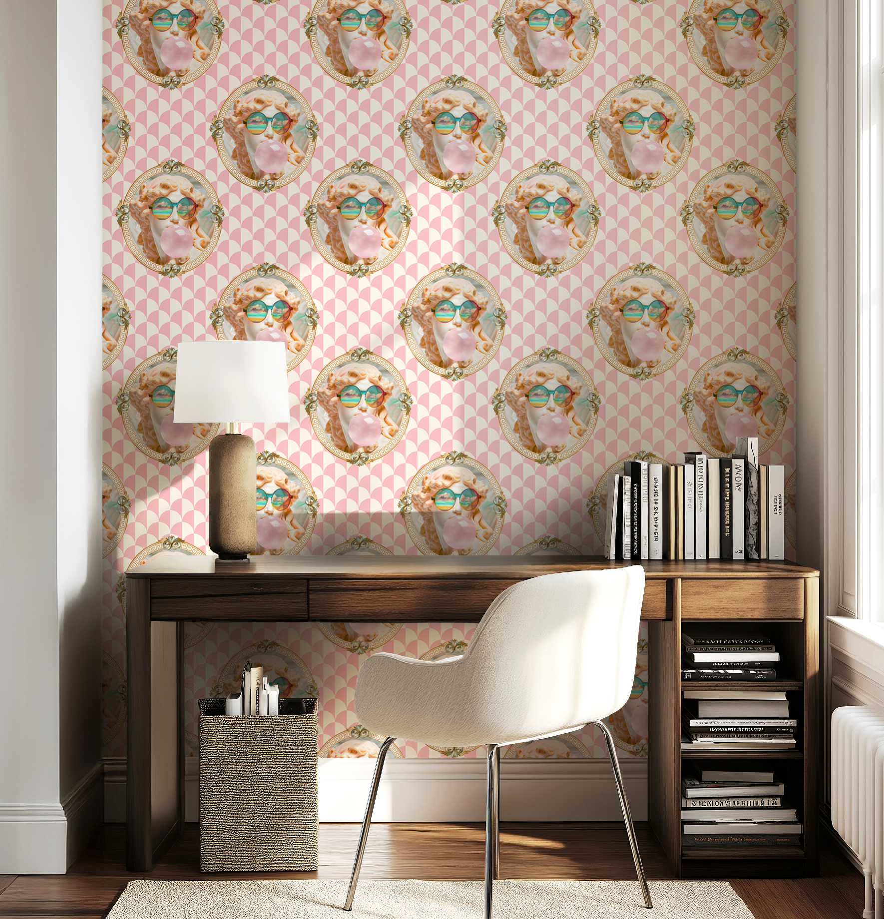 Vibrant Venus Bubble Gum Greco-Roman Wallpaper