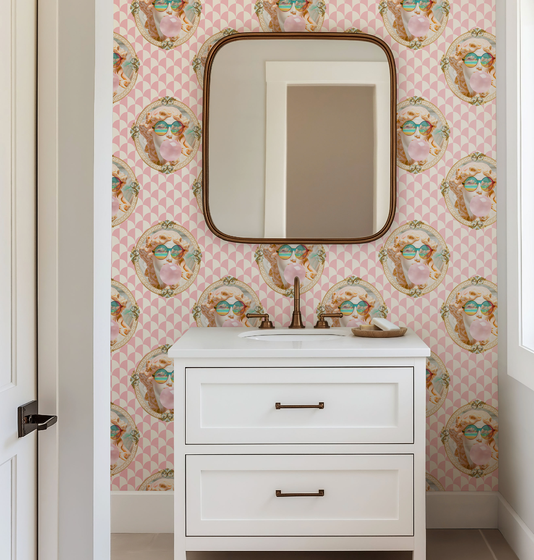 Vibrant Venus Bubble Gum Greco-Roman Wallpaper