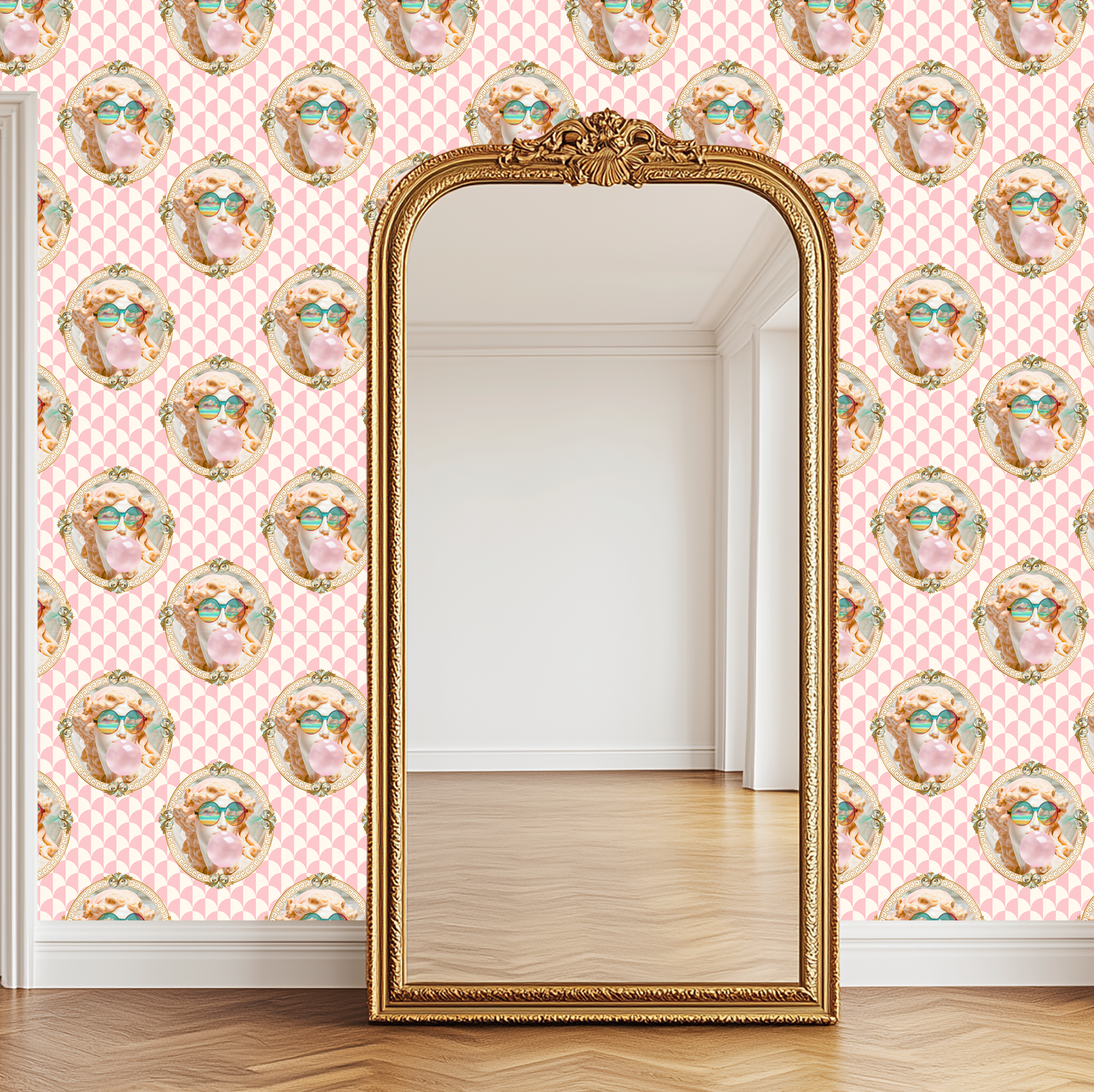 Vibrant Venus Bubble Gum Greco-Roman Wallpaper