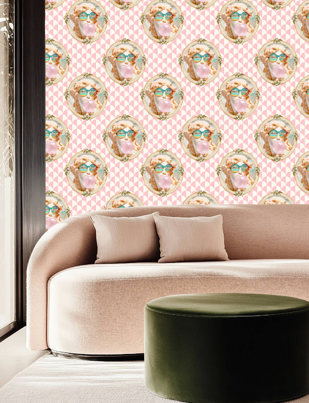Vibrant Venus Bubble Gum Greco-Roman Wallpaper