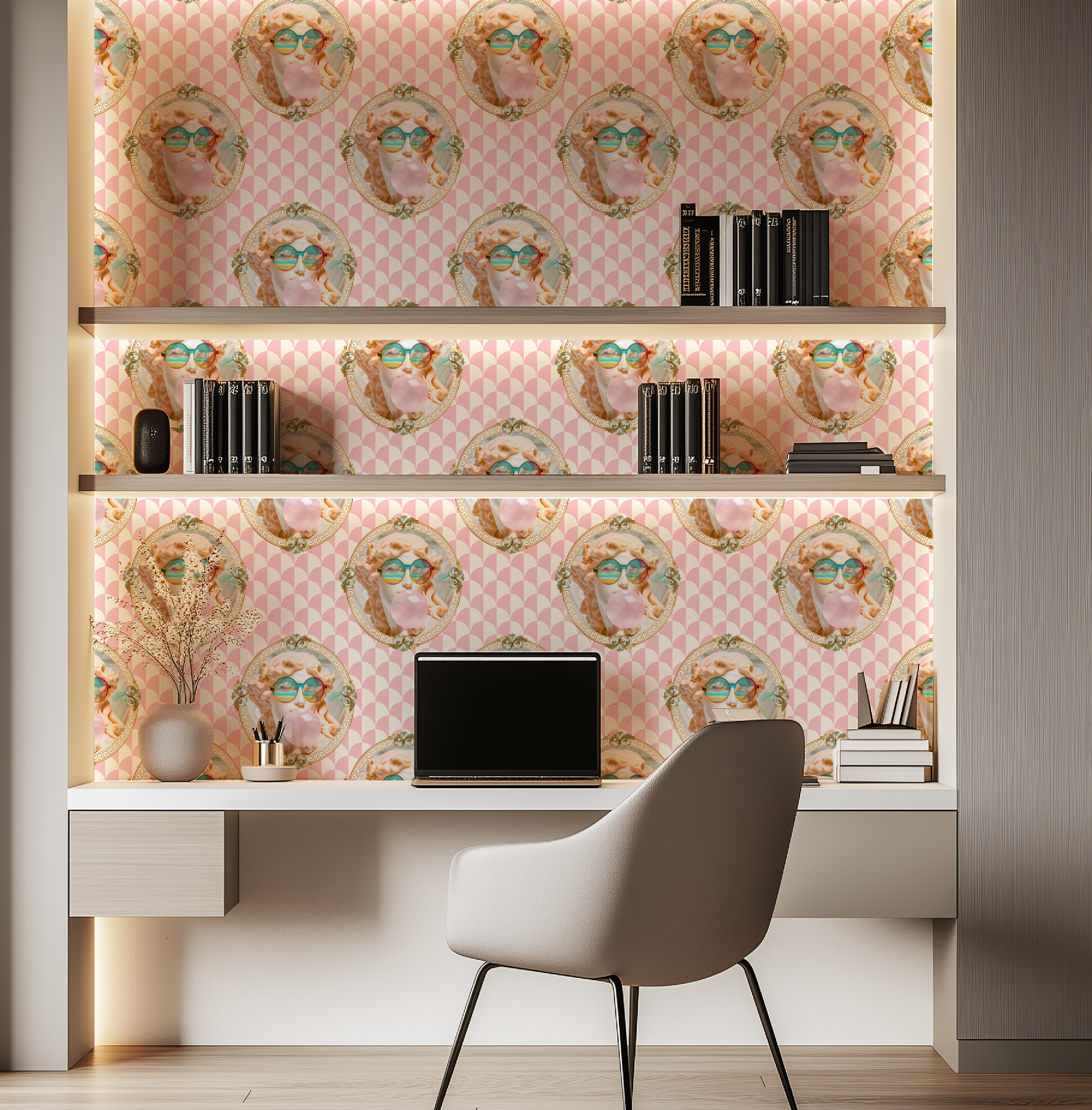 Vibrant Venus Bubble Gum Greco-Roman Wallpaper