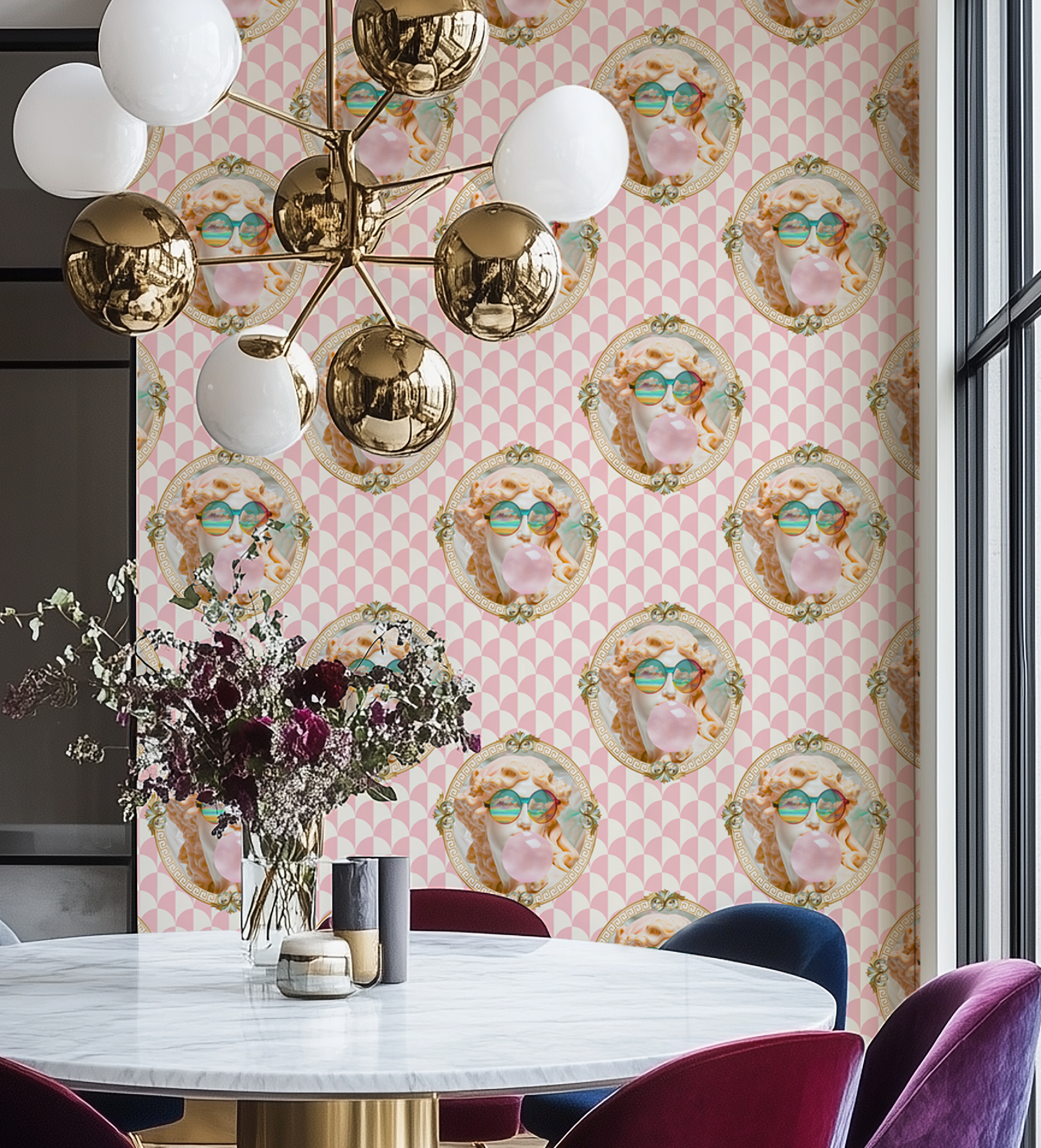 Vibrant Venus Bubble Gum Greco-Roman Wallpaper