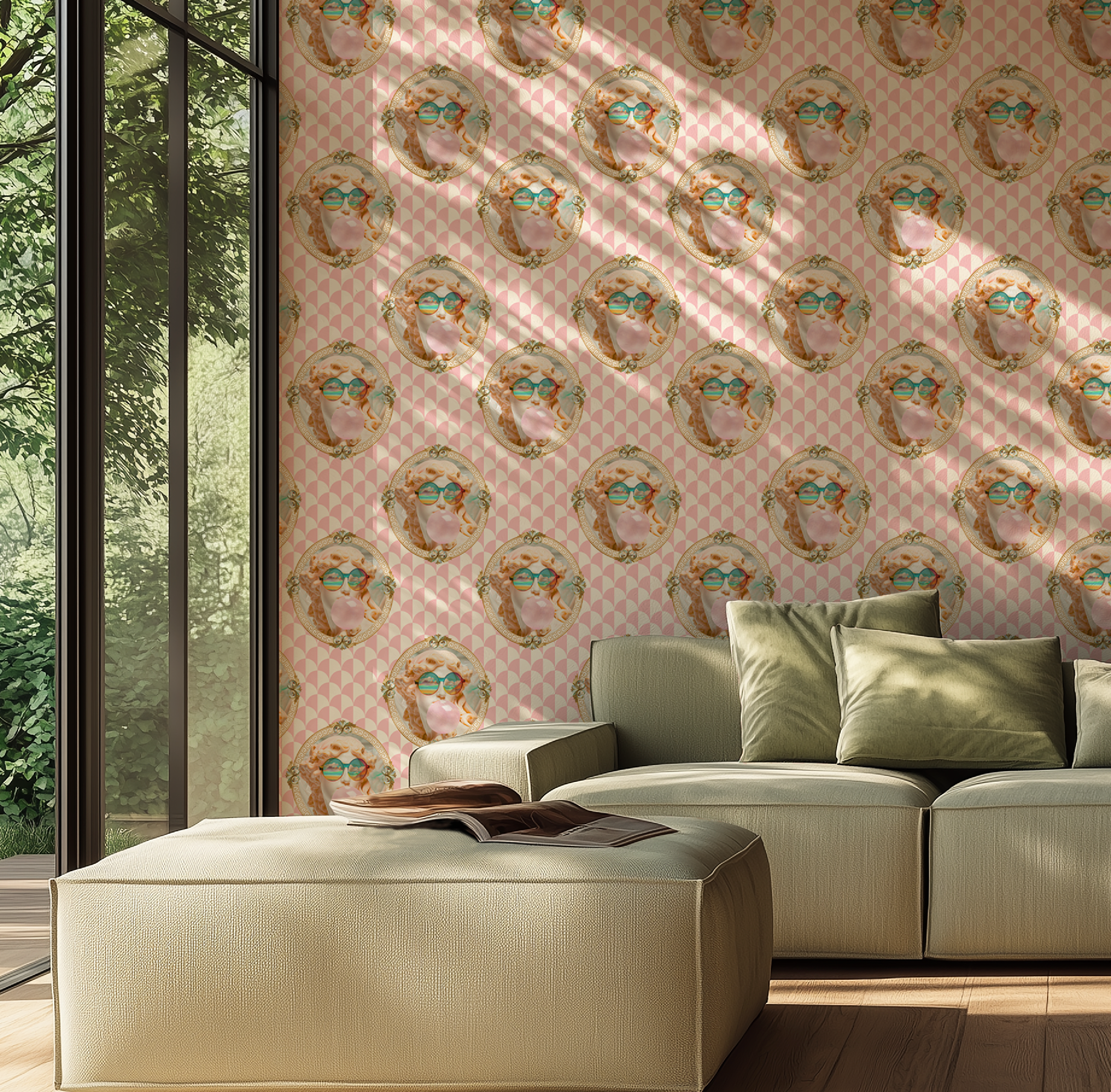 Vibrant Venus Bubble Gum Greco-Roman Wallpaper
