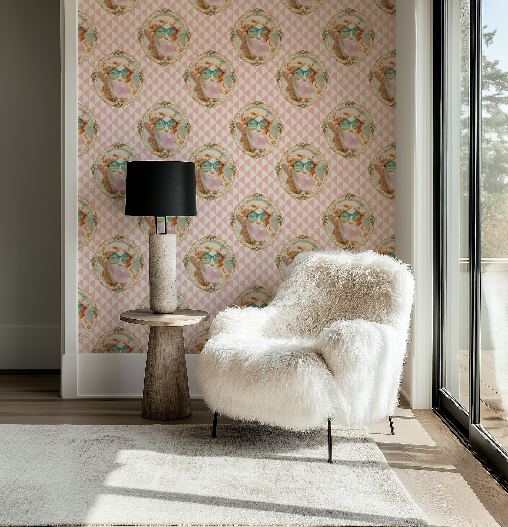 Vibrant Venus Bubble Gum Greco-Roman Wallpaper