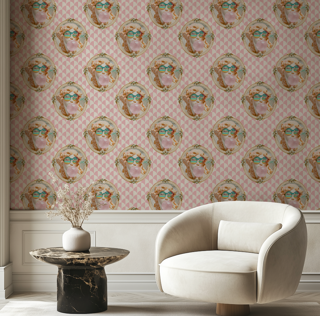 Vibrant Venus Bubble Gum Greco-Roman Wallpaper