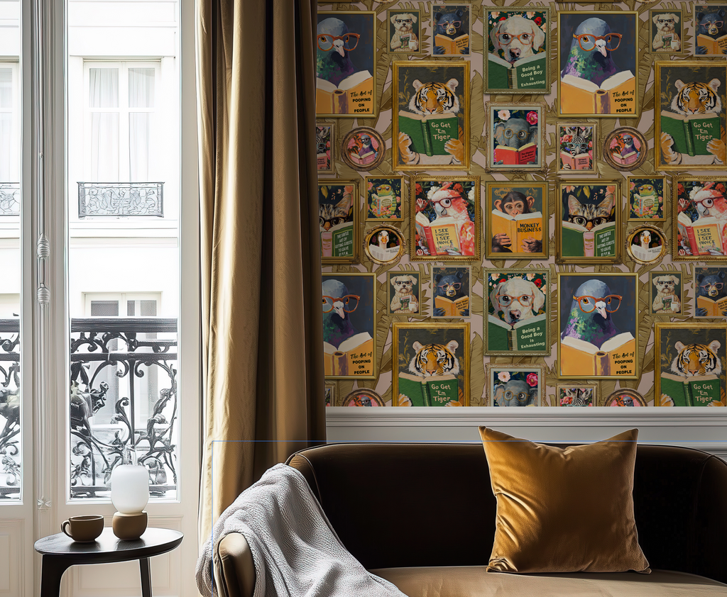 Whimsical Animals Reading Wallpaper - Version 2
