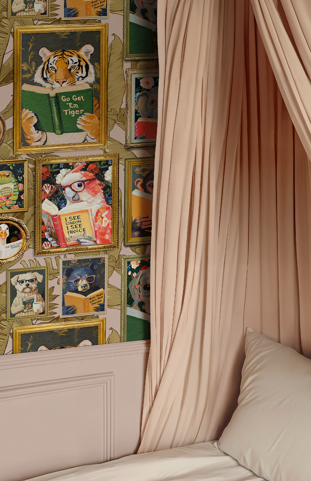 Whimsical Animals Reading Wallpaper - Version 2