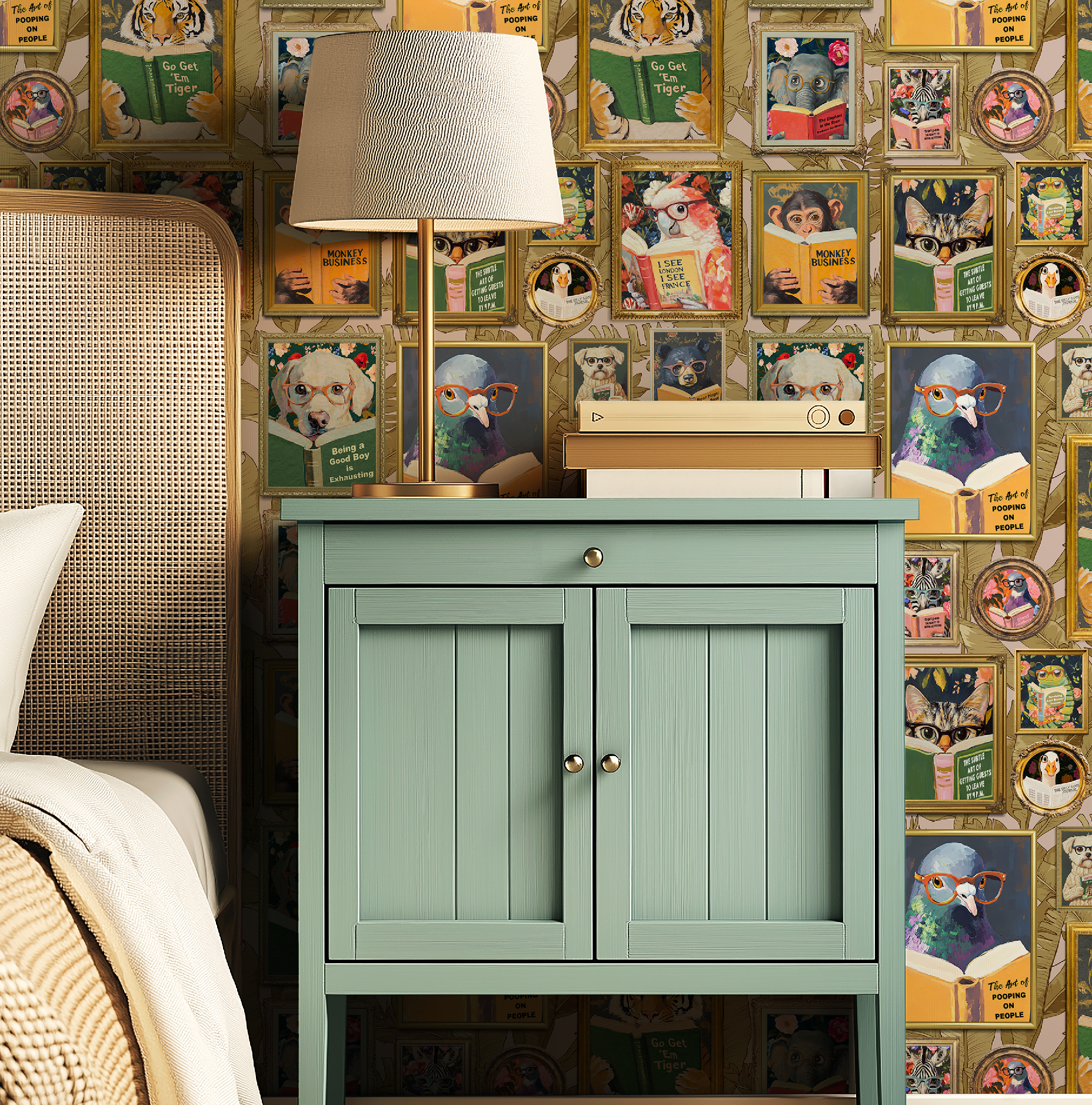 Whimsical Animals Reading Wallpaper - Version 2