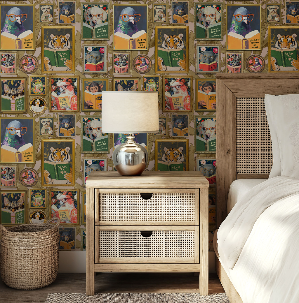 Whimsical Animals Reading Wallpaper - Version 2