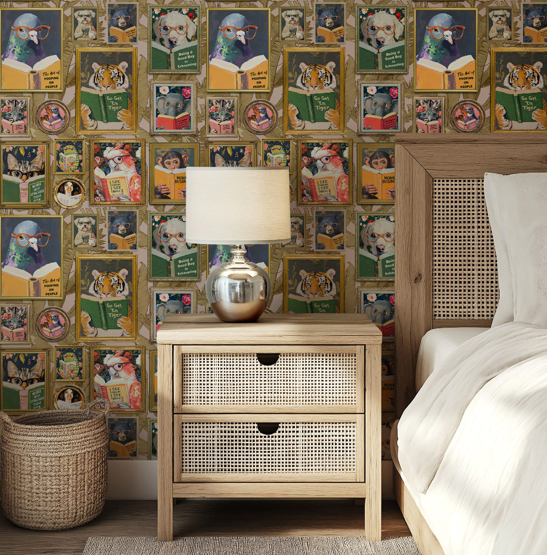 Whimsical Animals Reading Wallpaper - Version 2