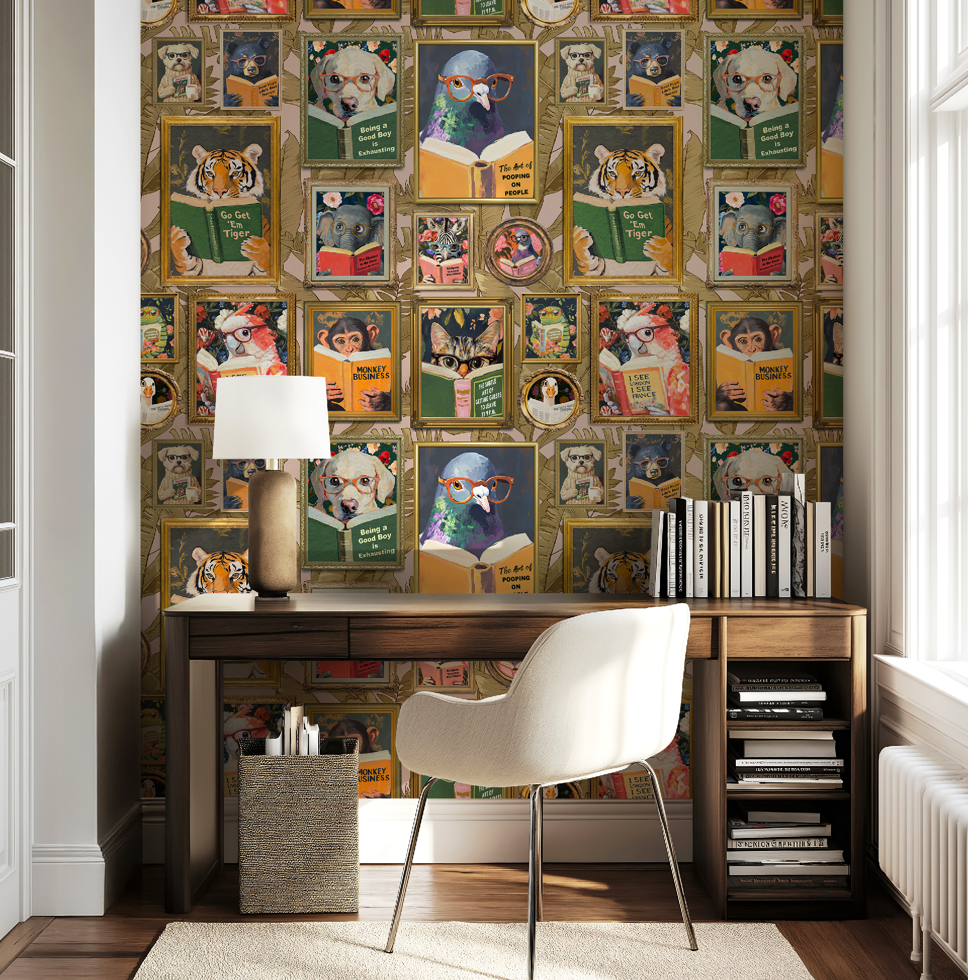 Whimsical Animals Reading Wallpaper - Version 2