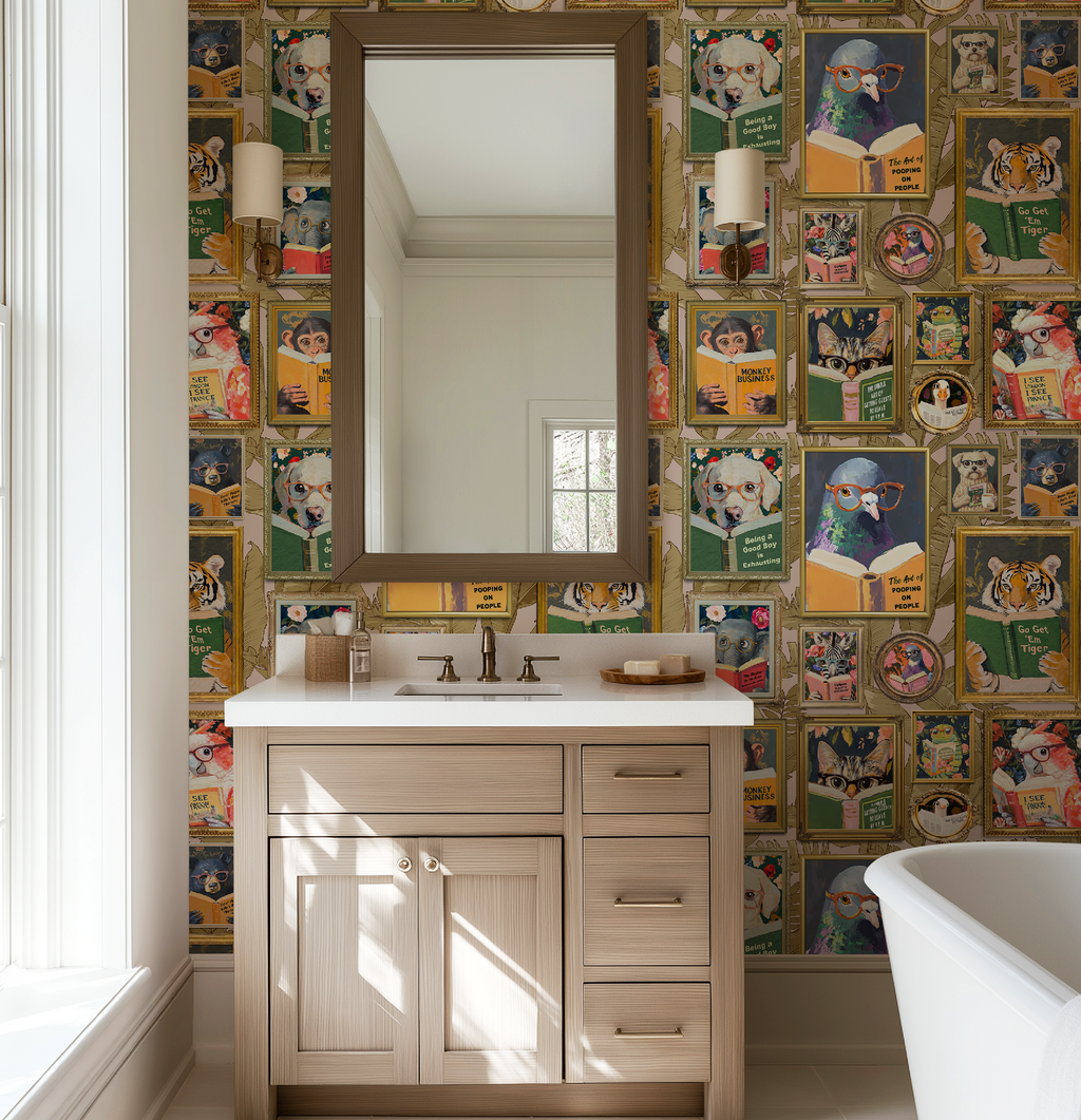 Whimsical Animals Reading Wallpaper - Version 2