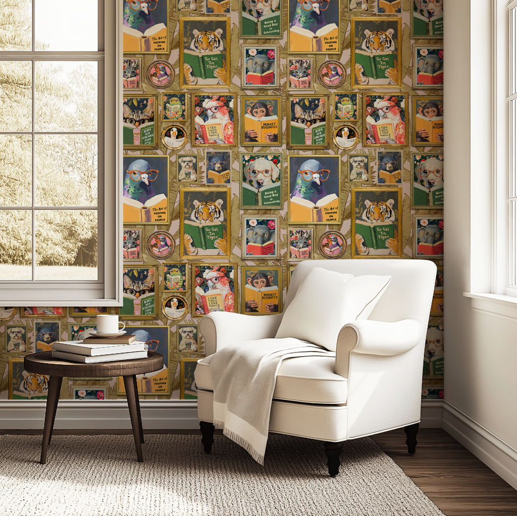 Whimsical Animals Reading Wallpaper - Version 2