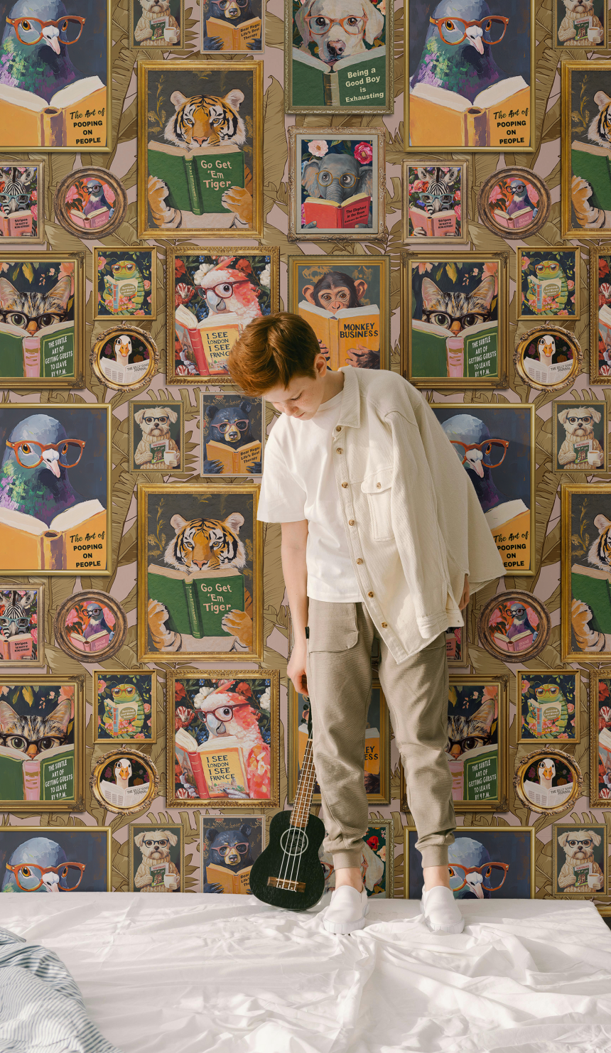 Whimsical Animals Reading Wallpaper - Version 2