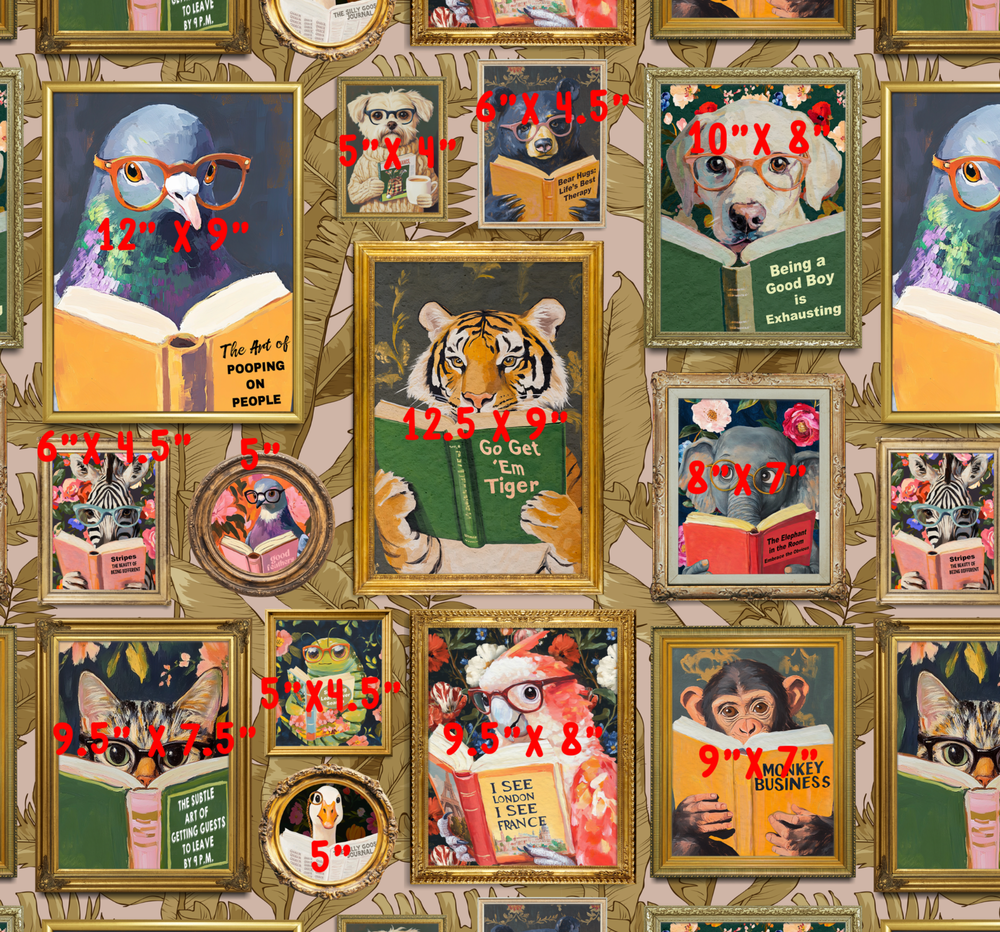 Whimsical Animals Reading Wallpaper - Version 2