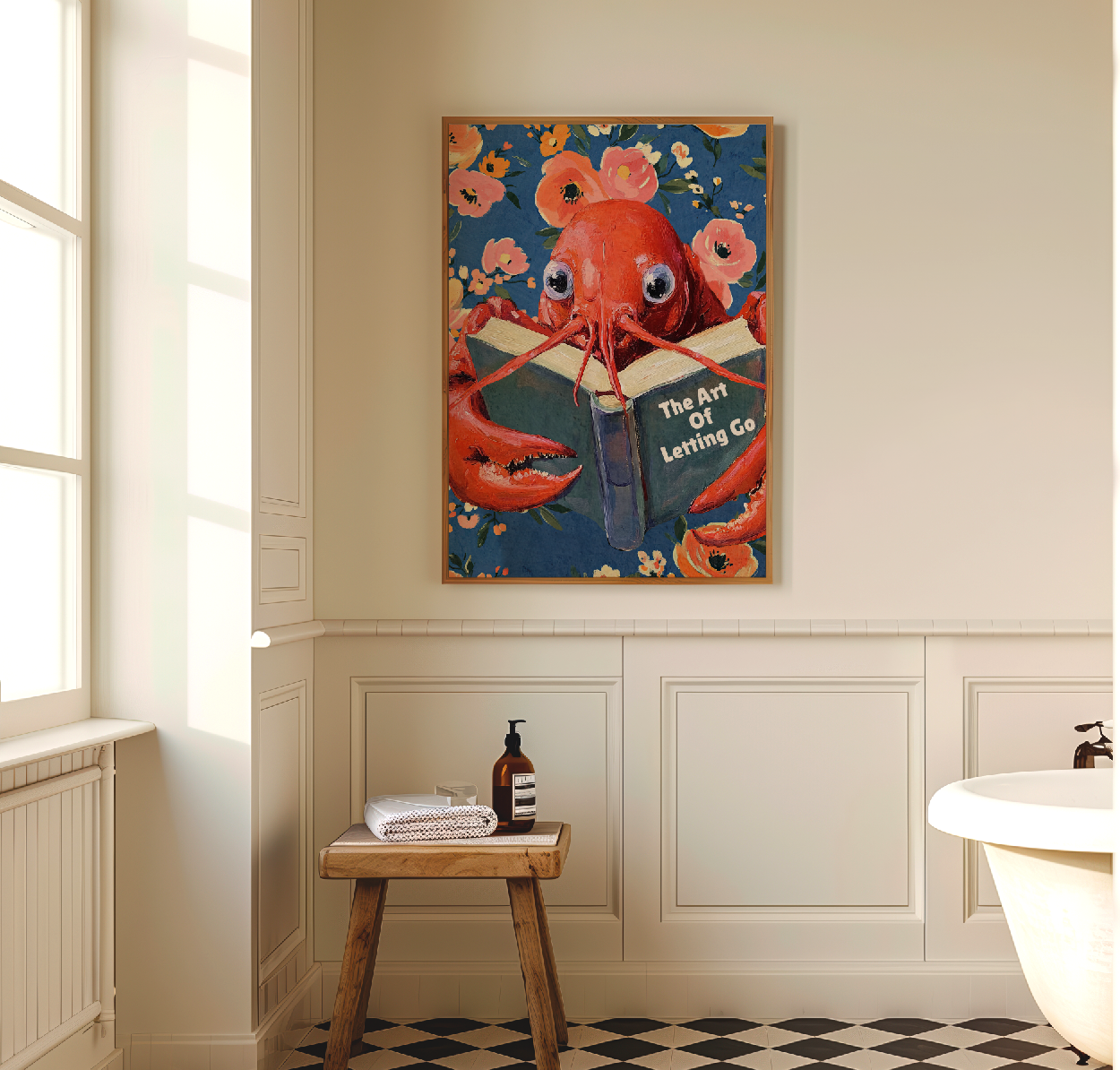 Lobster Reading “The Art of Letting Go” – Funny Book Art Print, Quirky Librarian Kitchen or Shelf Decor