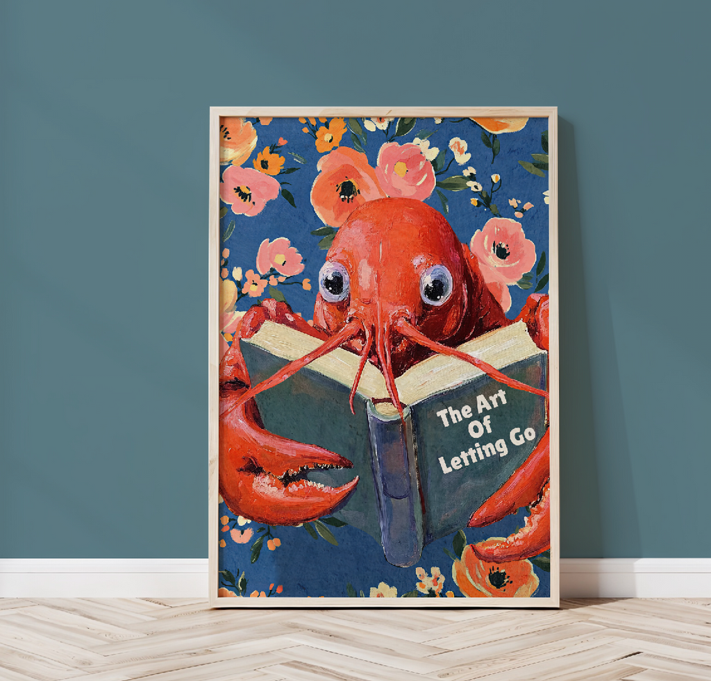 Lobster Reading “The Art of Letting Go” – Funny Book Art Print, Quirky Librarian Kitchen or Shelf Decor