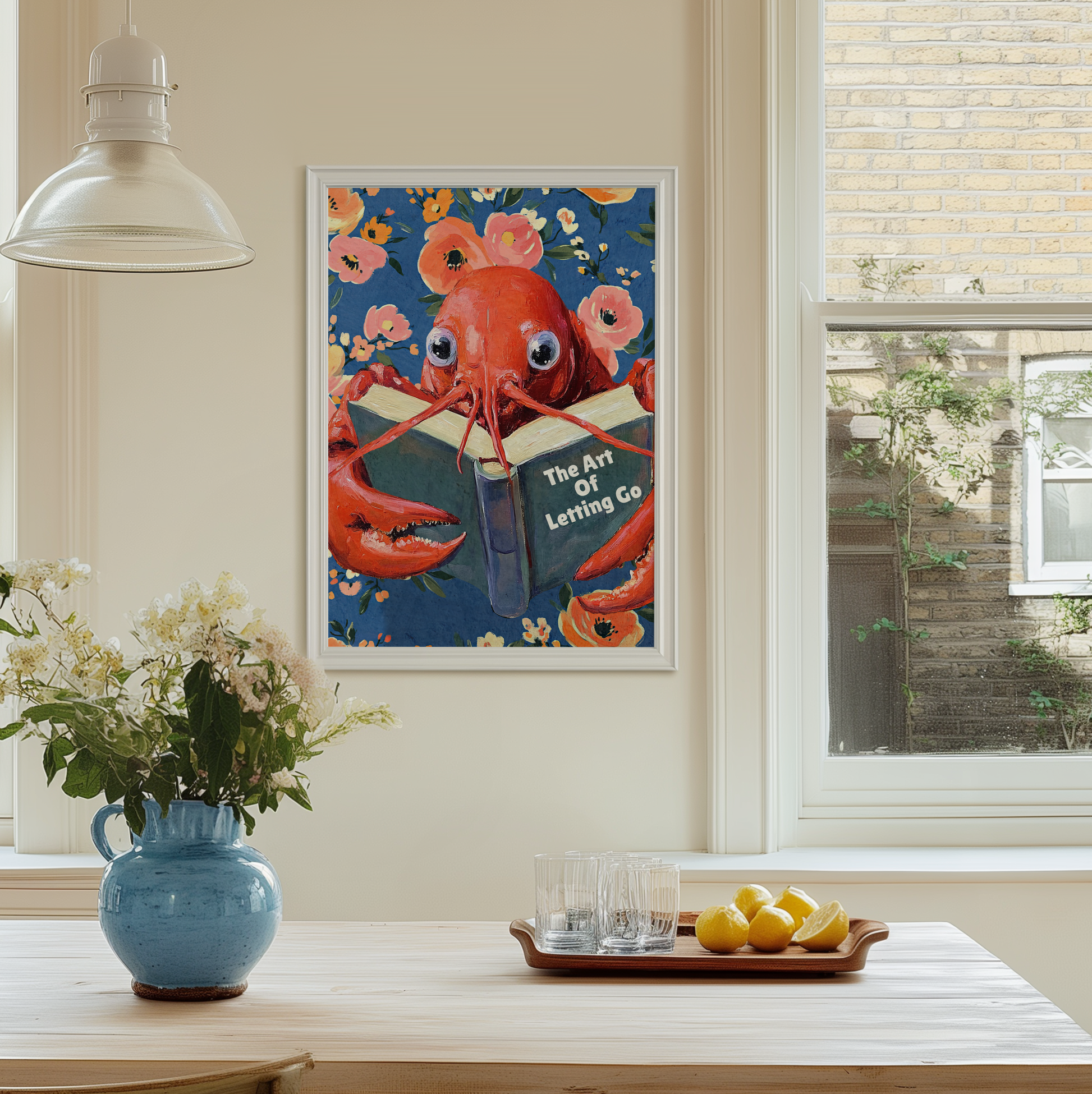 Lobster Reading “The Art of Letting Go” – Funny Book Art Print, Quirky Librarian Kitchen or Shelf Decor