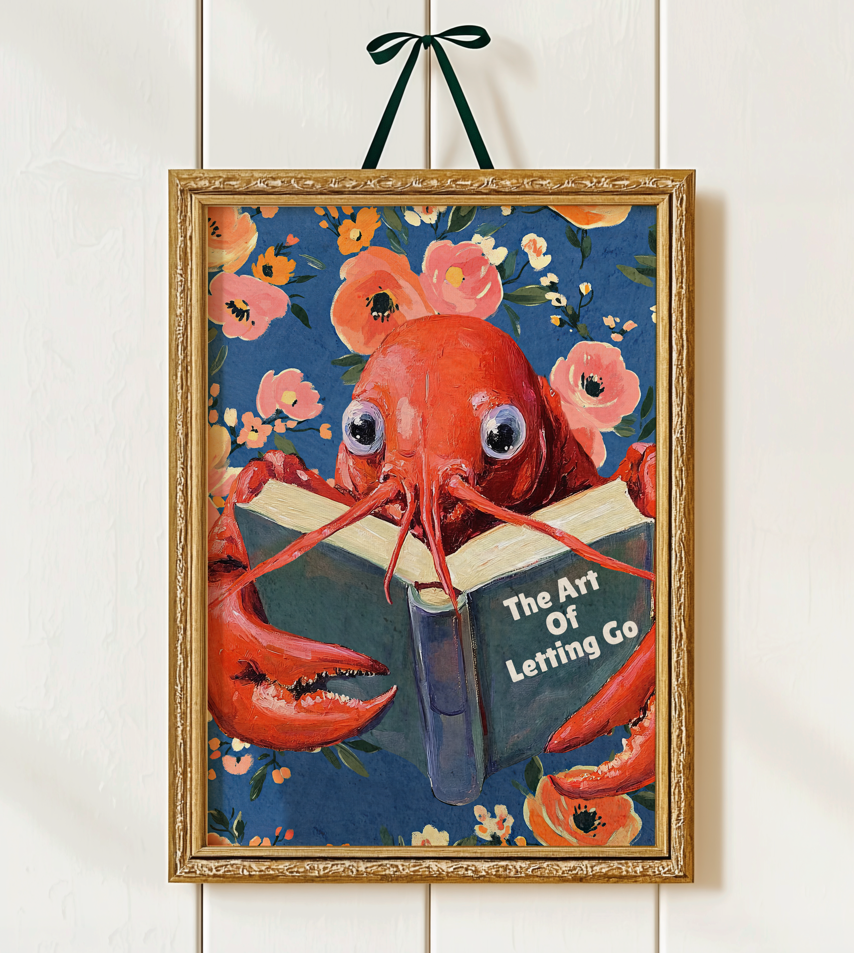 Lobster Reading “The Art of Letting Go” – Funny Book Art Print, Quirky Librarian Kitchen or Shelf Decor