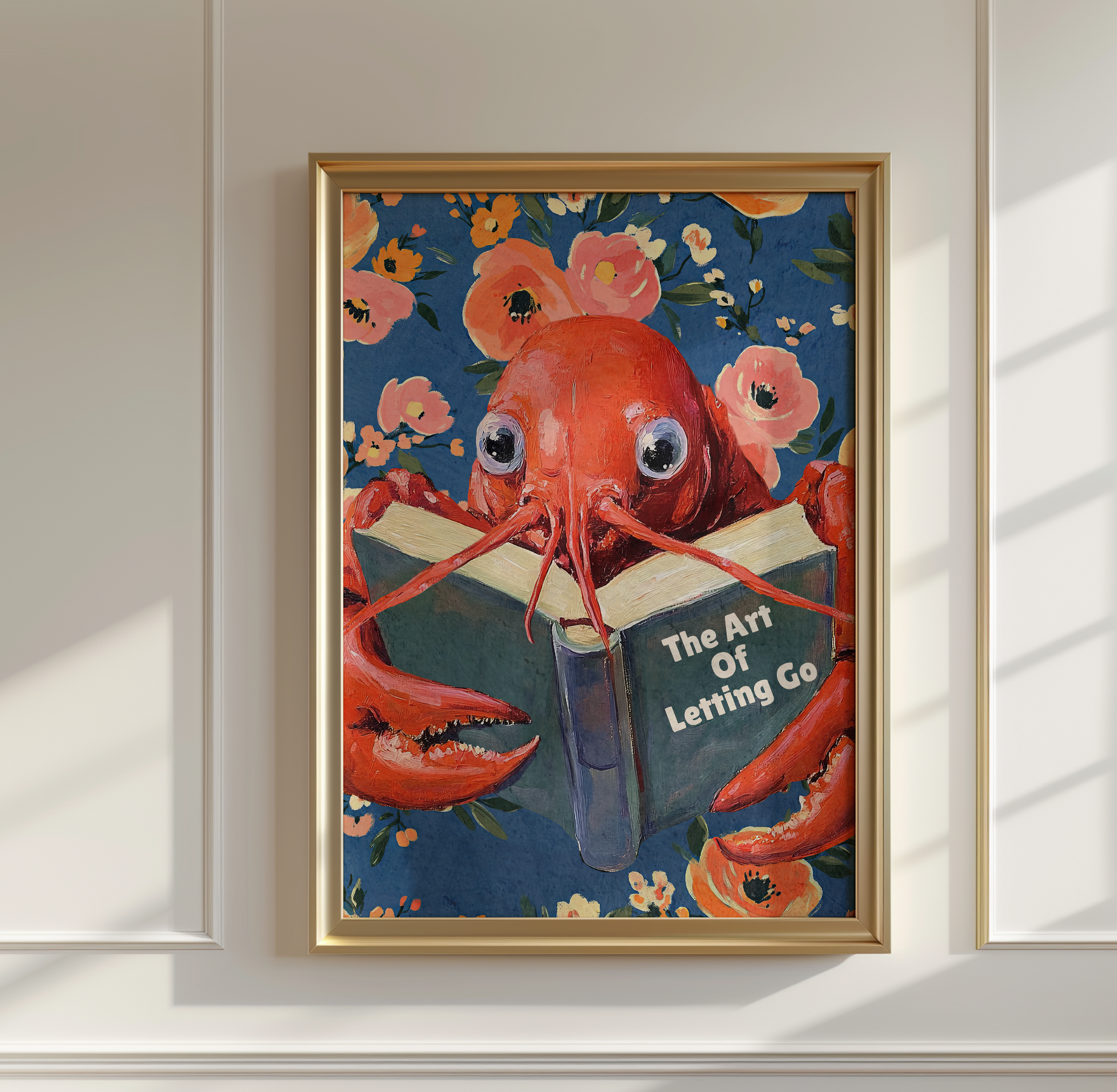 Lobster Reading “The Art of Letting Go” – Funny Book Art Print, Quirky Librarian Kitchen or Shelf Decor