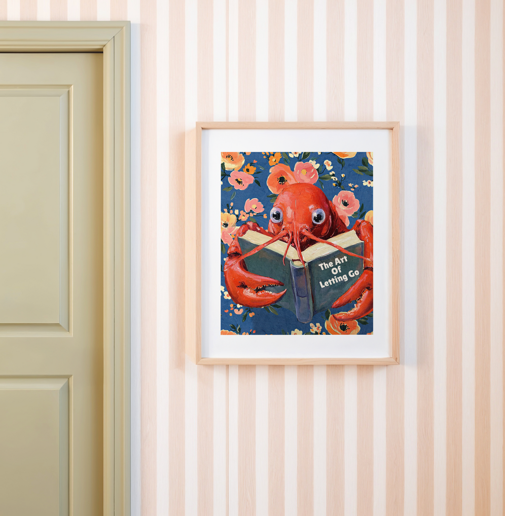 Lobster Reading “The Art of Letting Go” – Funny Book Art Print, Quirky Librarian Kitchen or Shelf Decor