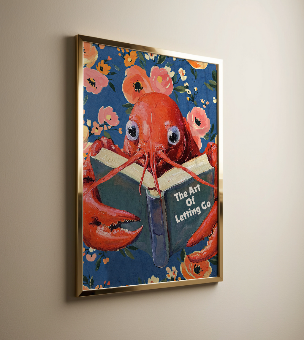 Lobster Reading “The Art of Letting Go” – Funny Book Art Print, Quirky Librarian Kitchen or Shelf Decor