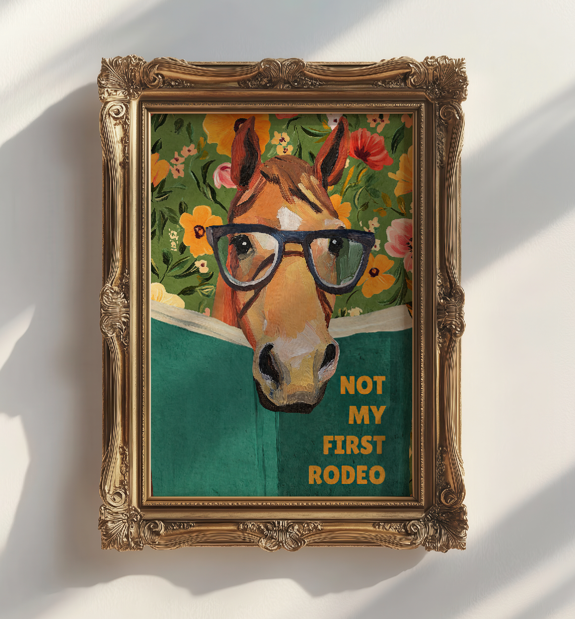 Horse Reading Book Art Print – “Not My First Rodeo” Funny Literary Decor for Horse Lovers