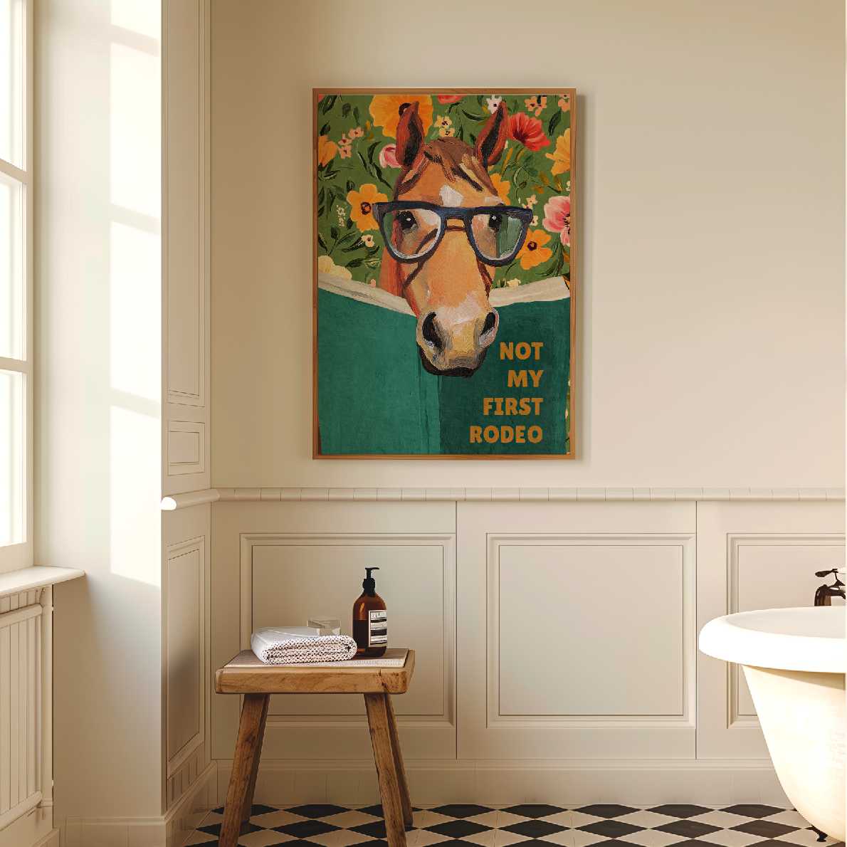 Horse Reading Book Art Print – “Not My First Rodeo” Funny Literary Decor for Horse Lovers