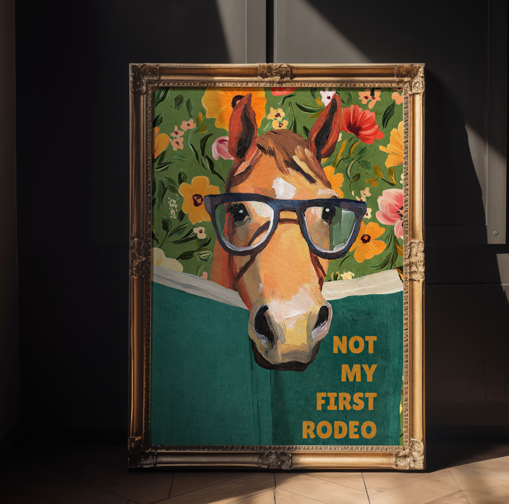 Horse Reading Book Art Print – “Not My First Rodeo” Funny Literary Decor for Horse Lovers