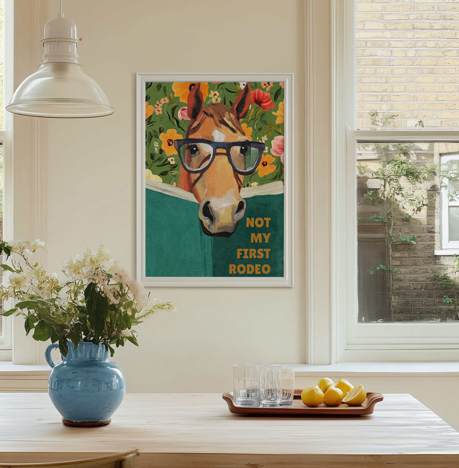 Horse Reading Book Art Print – “Not My First Rodeo” Funny Literary Decor for Horse Lovers
