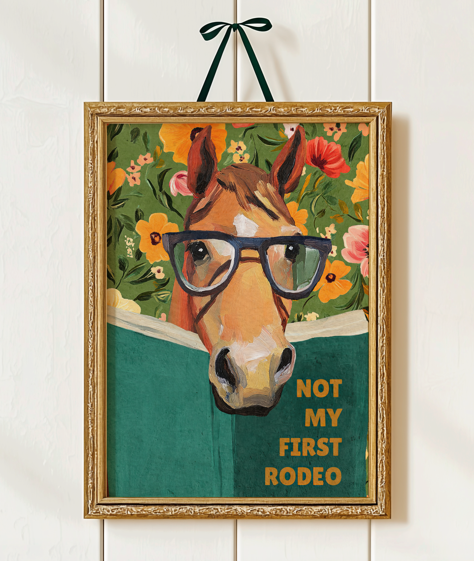 Horse Reading Book Art Print – “Not My First Rodeo” Funny Literary Decor for Horse Lovers