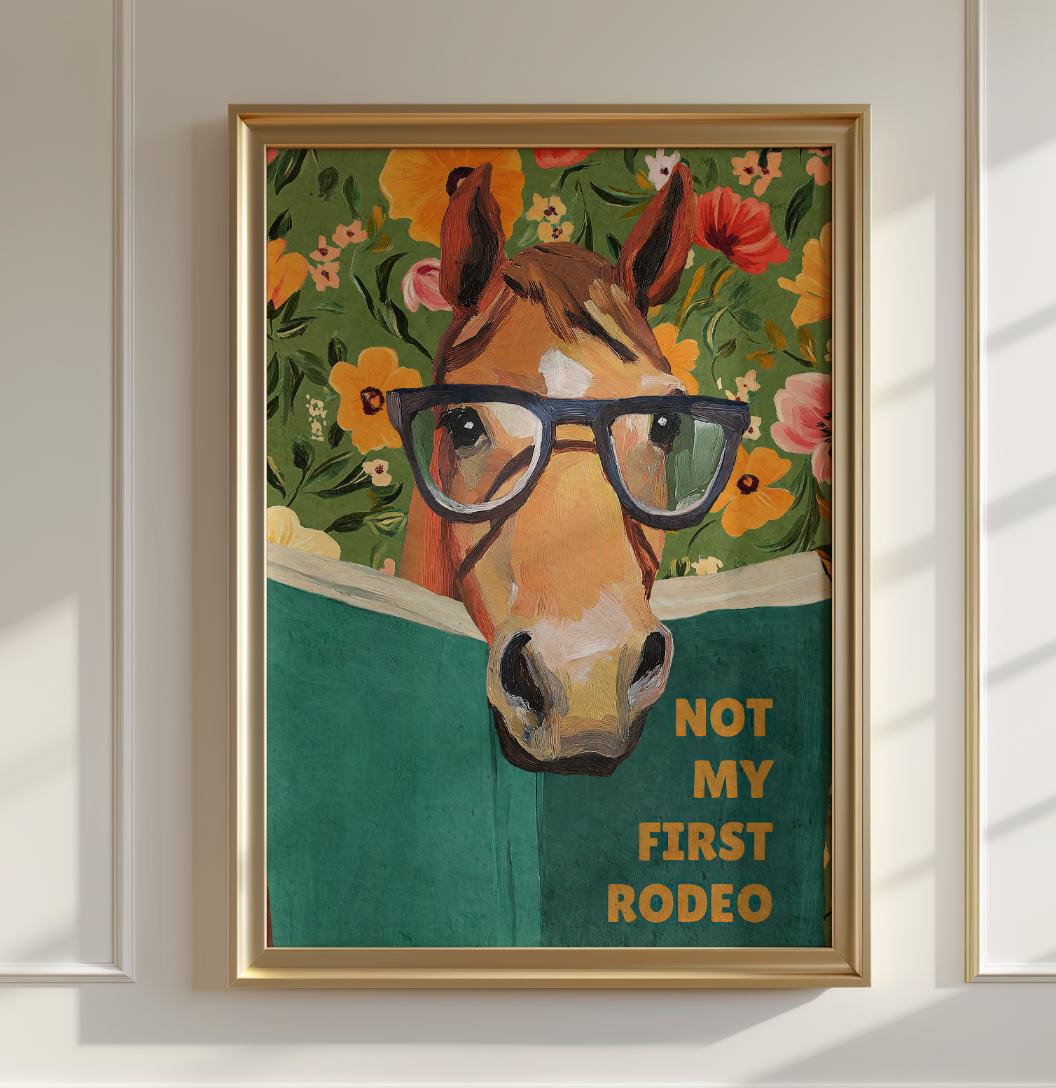 Horse Reading Book Art Print – “Not My First Rodeo” Funny Literary Decor for Horse Lovers