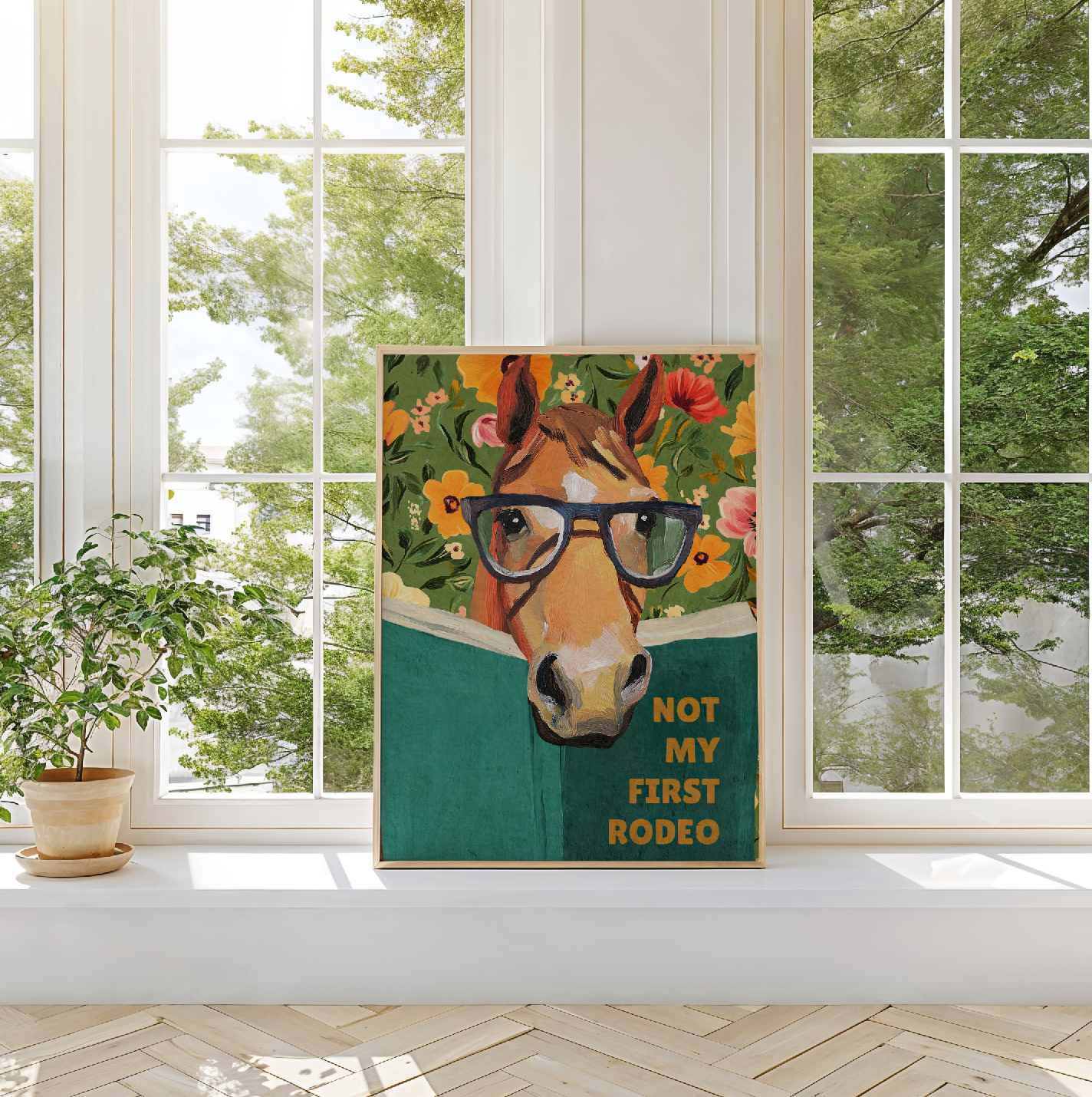 Horse Reading Book Art Print – “Not My First Rodeo” Funny Literary Decor for Horse Lovers