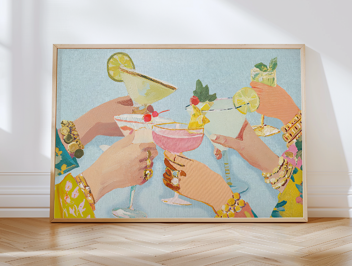 Stylish Cocktail Bar Print: Preppy Girls Night Out Martini  Artwork for Home Decor  Version 2