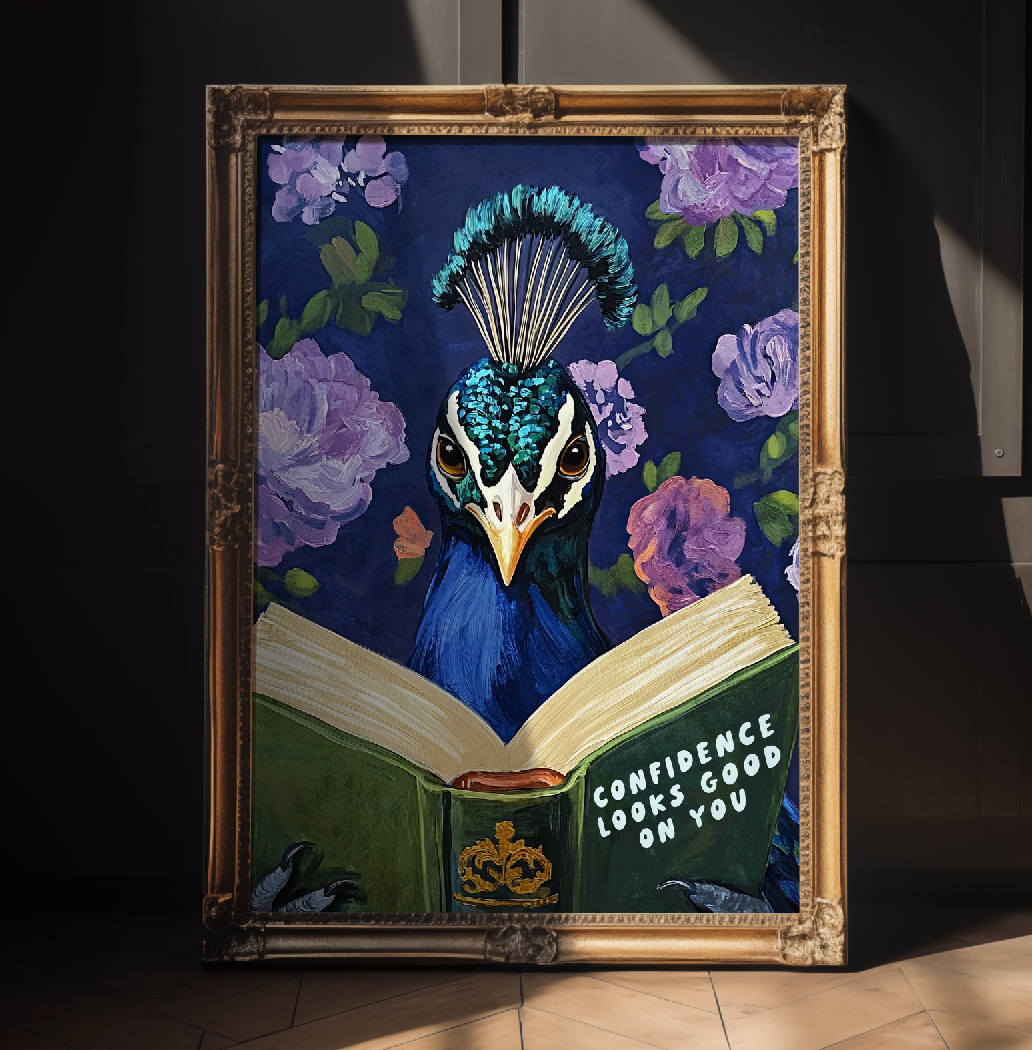 Whimsical Peacock Reading Motivational Quote - Funny Animal Art Print for Book Lovers