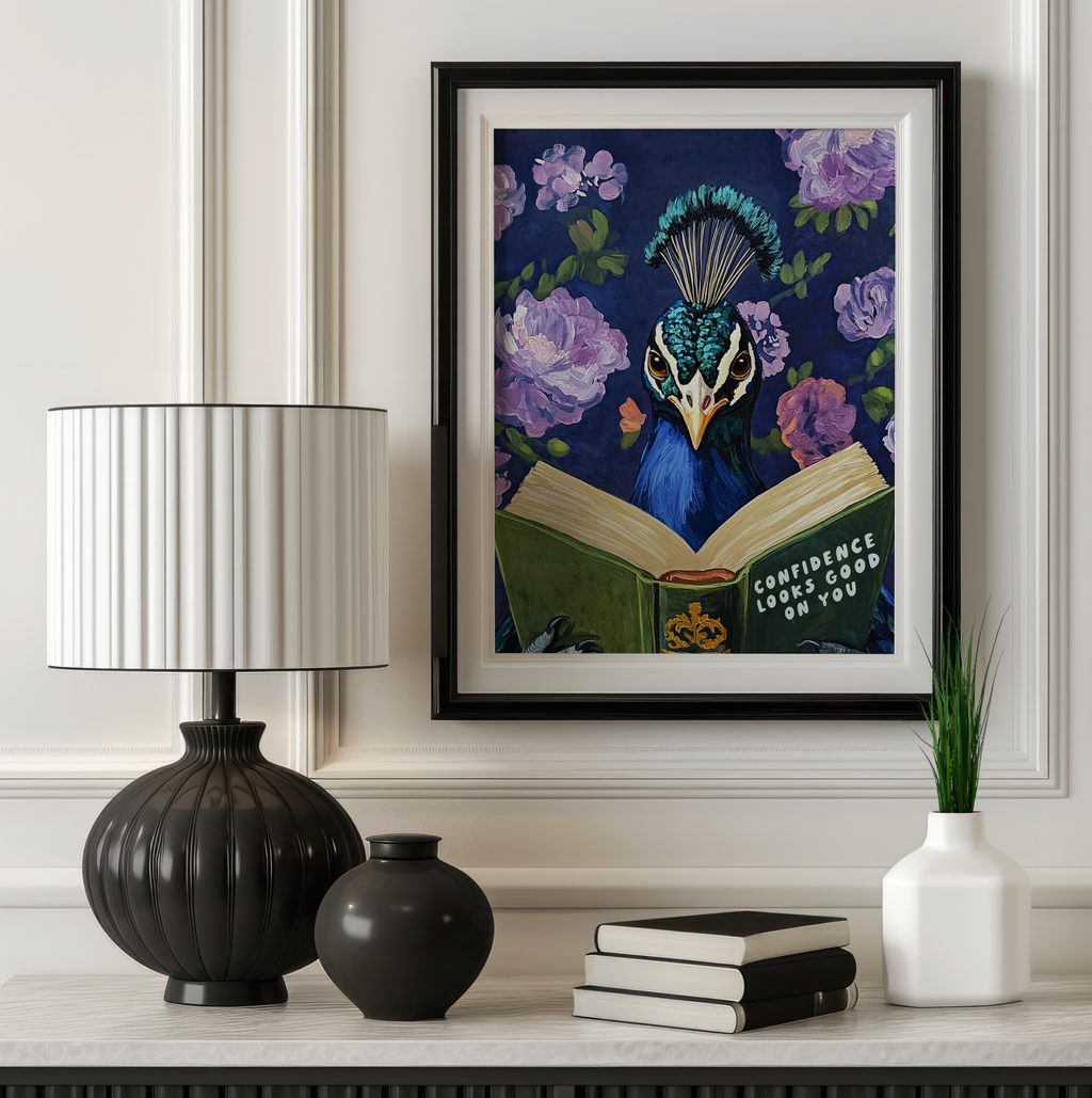 Whimsical Peacock Reading Motivational Quote - Funny Animal Art Print for Book Lovers