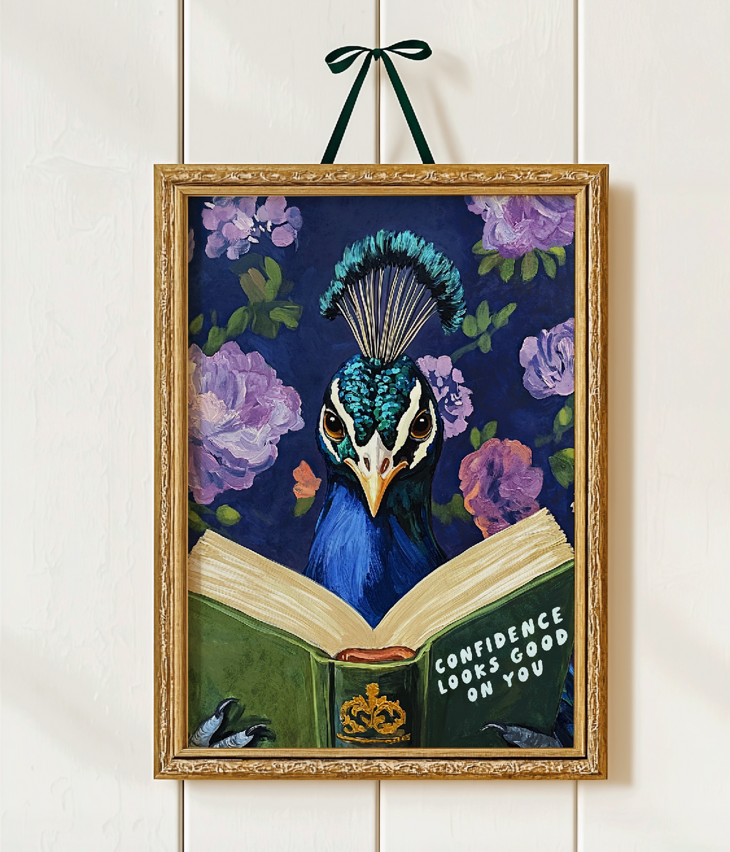 Whimsical Peacock Reading Motivational Quote - Funny Animal Art Print for Book Lovers