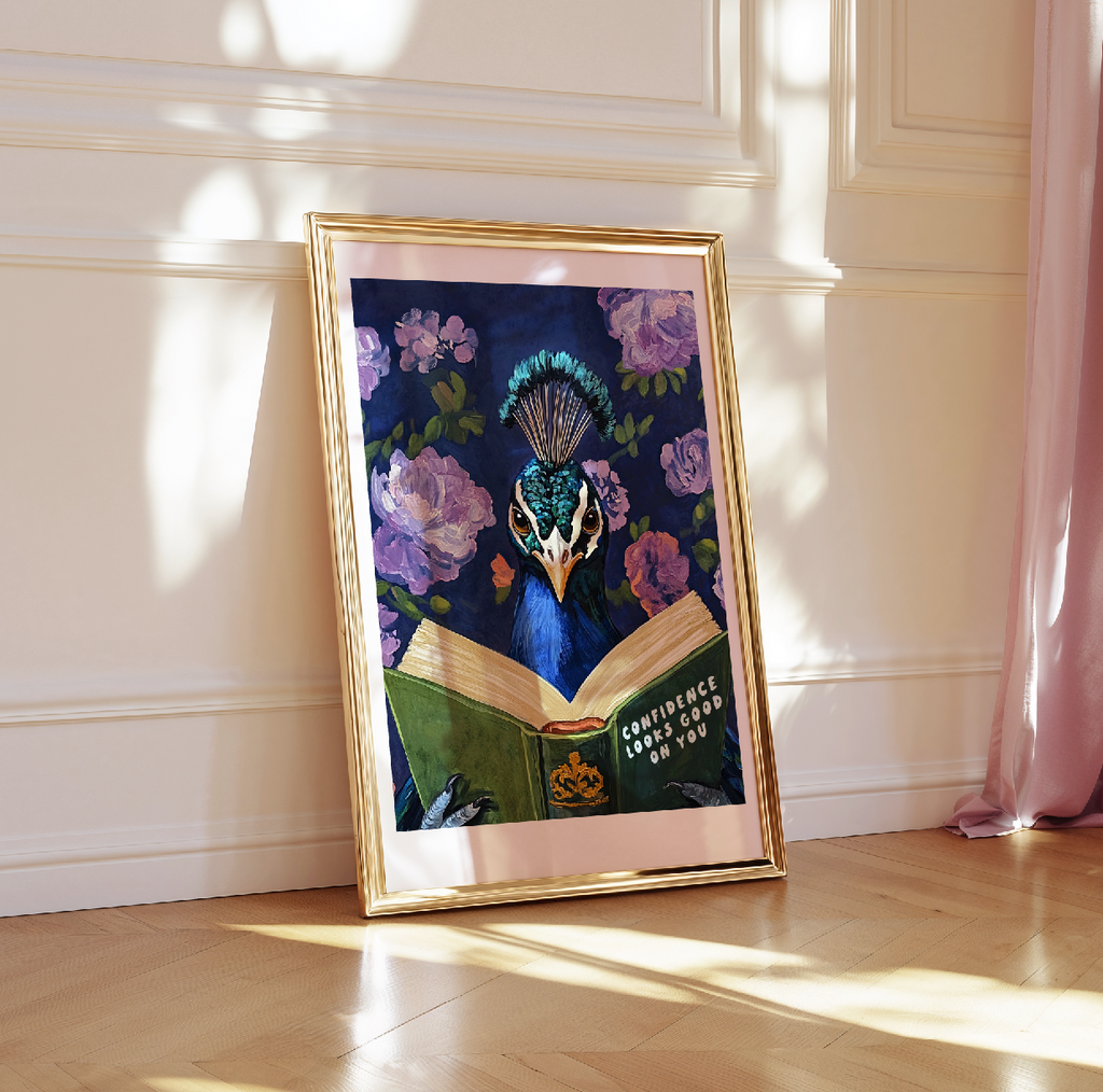Whimsical Peacock Reading Motivational Quote - Funny Animal Art Print for Book Lovers