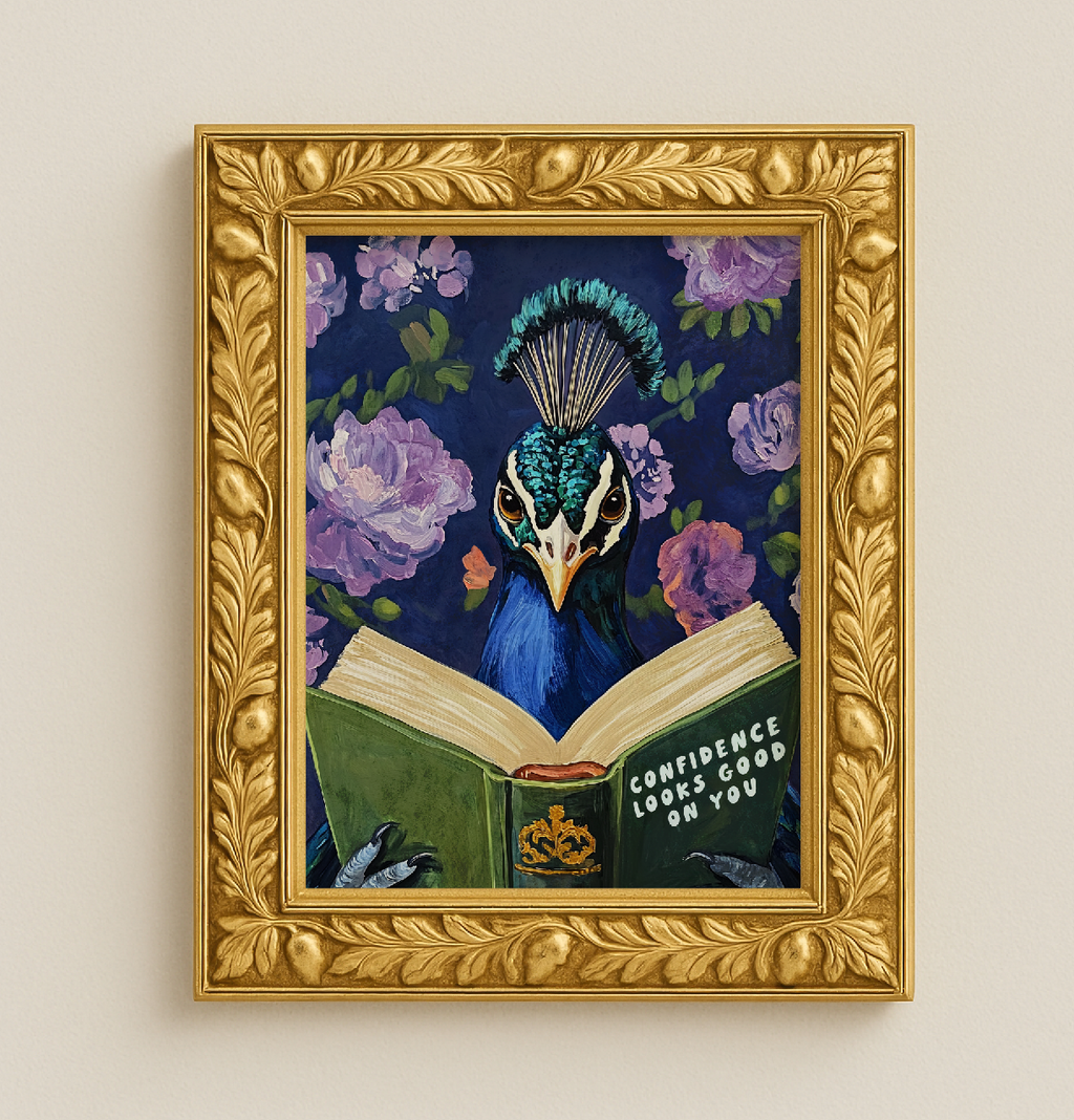 Whimsical Peacock Reading Motivational Quote - Funny Animal Art Print for Book Lovers